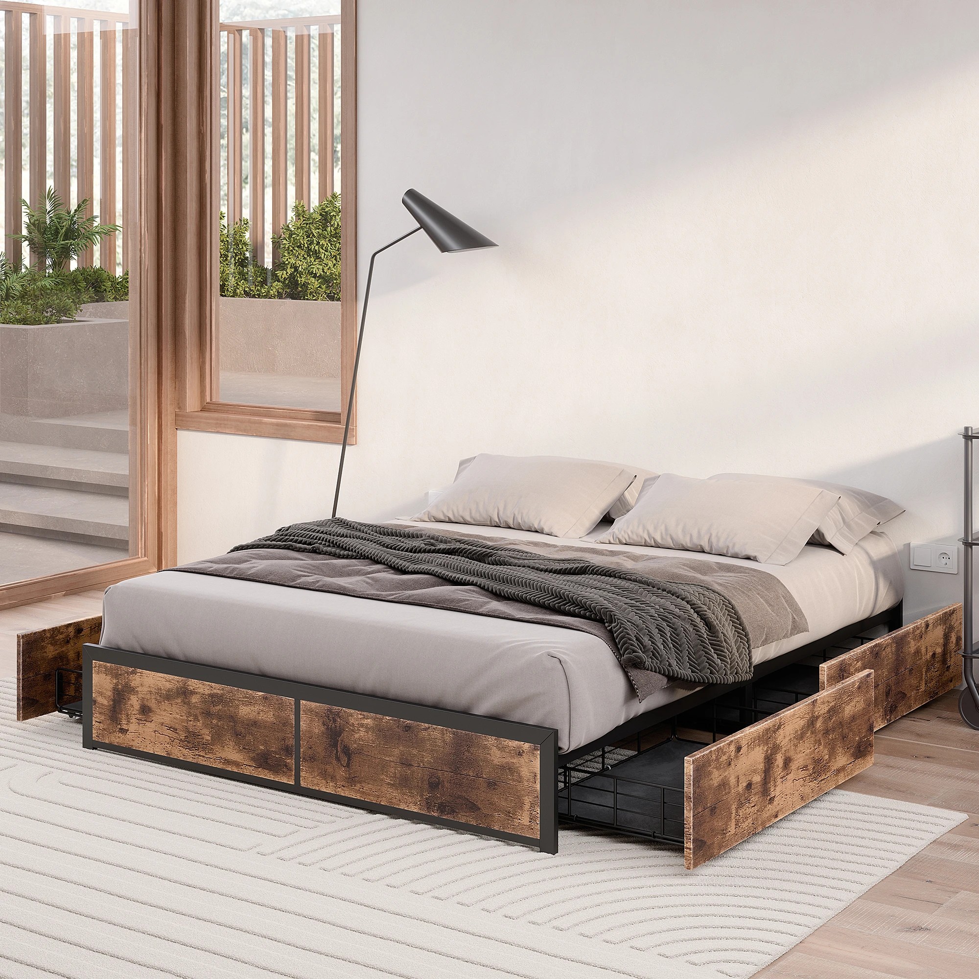 8 Levede Queen Size Metal Bed Frame Industrial With 4 Drawers, 8 of 8