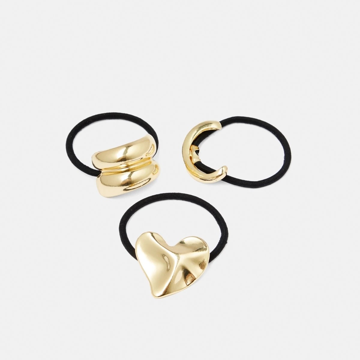 1 3 Pack Metal Heart Hair Ties - Gold Tone and Black, 1 of 4