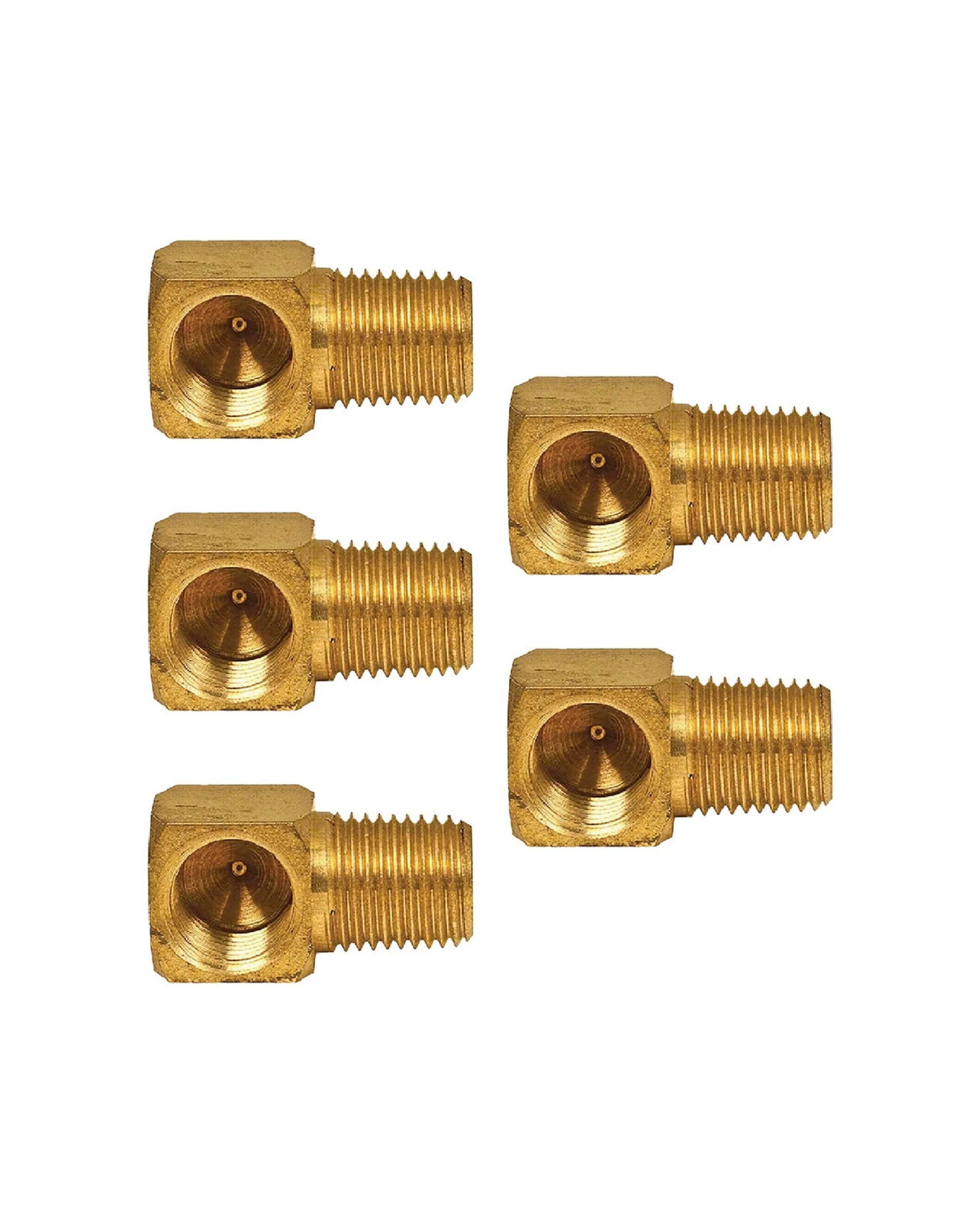 1 Companion 1-4 BSPF To 1-4 BSPM Right Angle Gas Adaptor Connector 5 Pack - Gold, 1 of 2