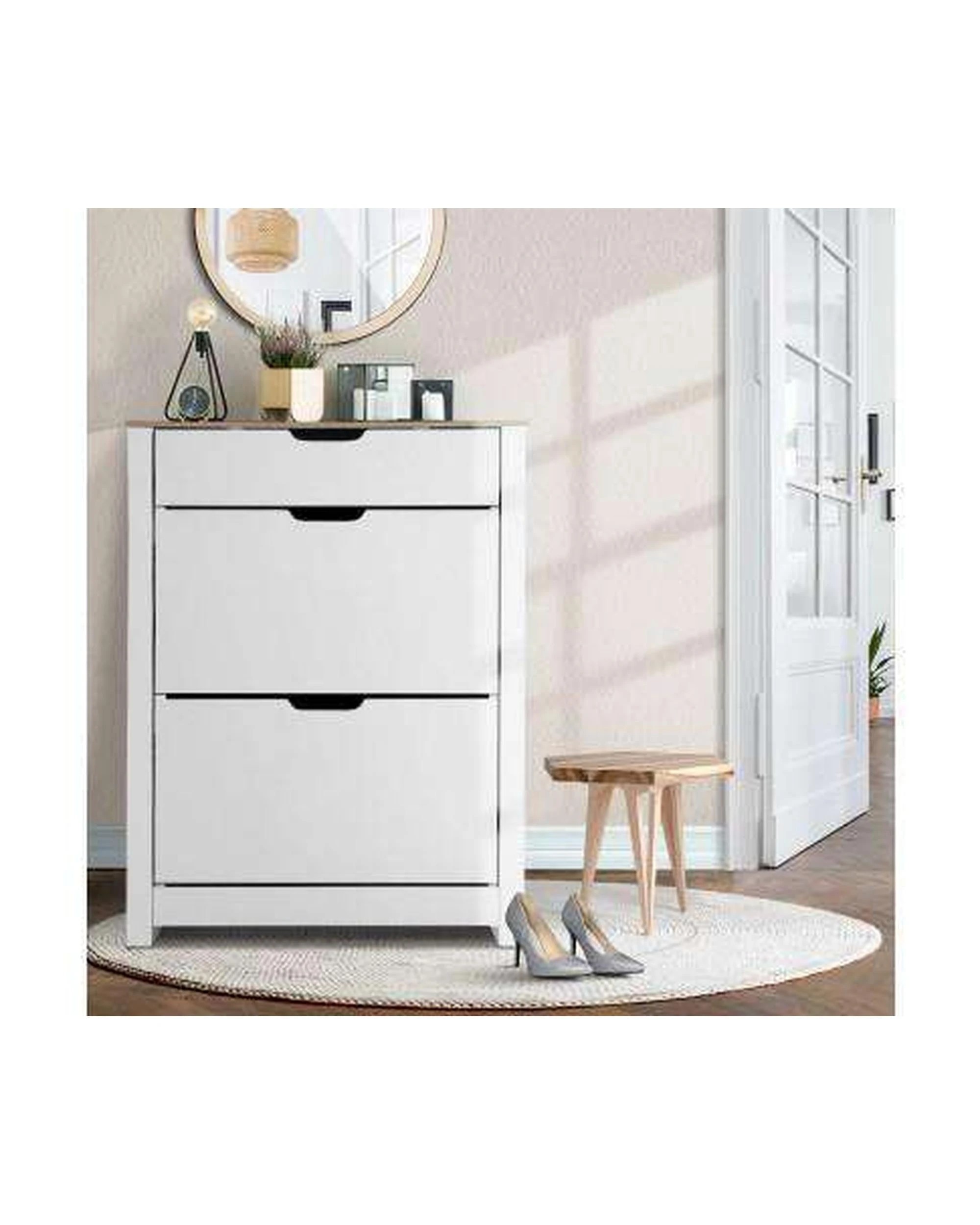 7 Shoe Cabinet Rack Storage Organiser Cupboard Shelf Drawer 16 Pairs White - White, 7 of 7