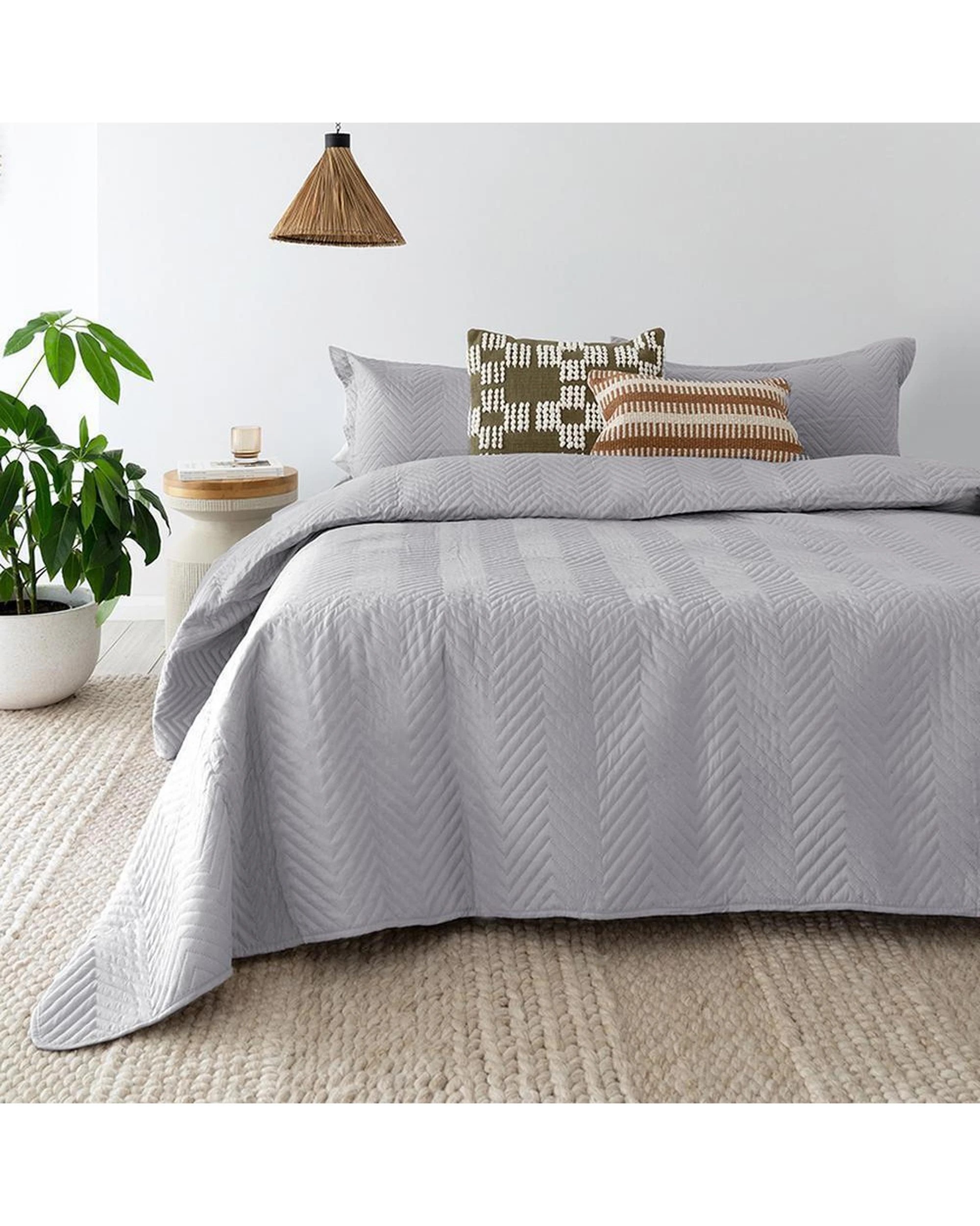 1 Bambury Herringbone Embossed Coverlet Set Silver Single Double, 1 of 2