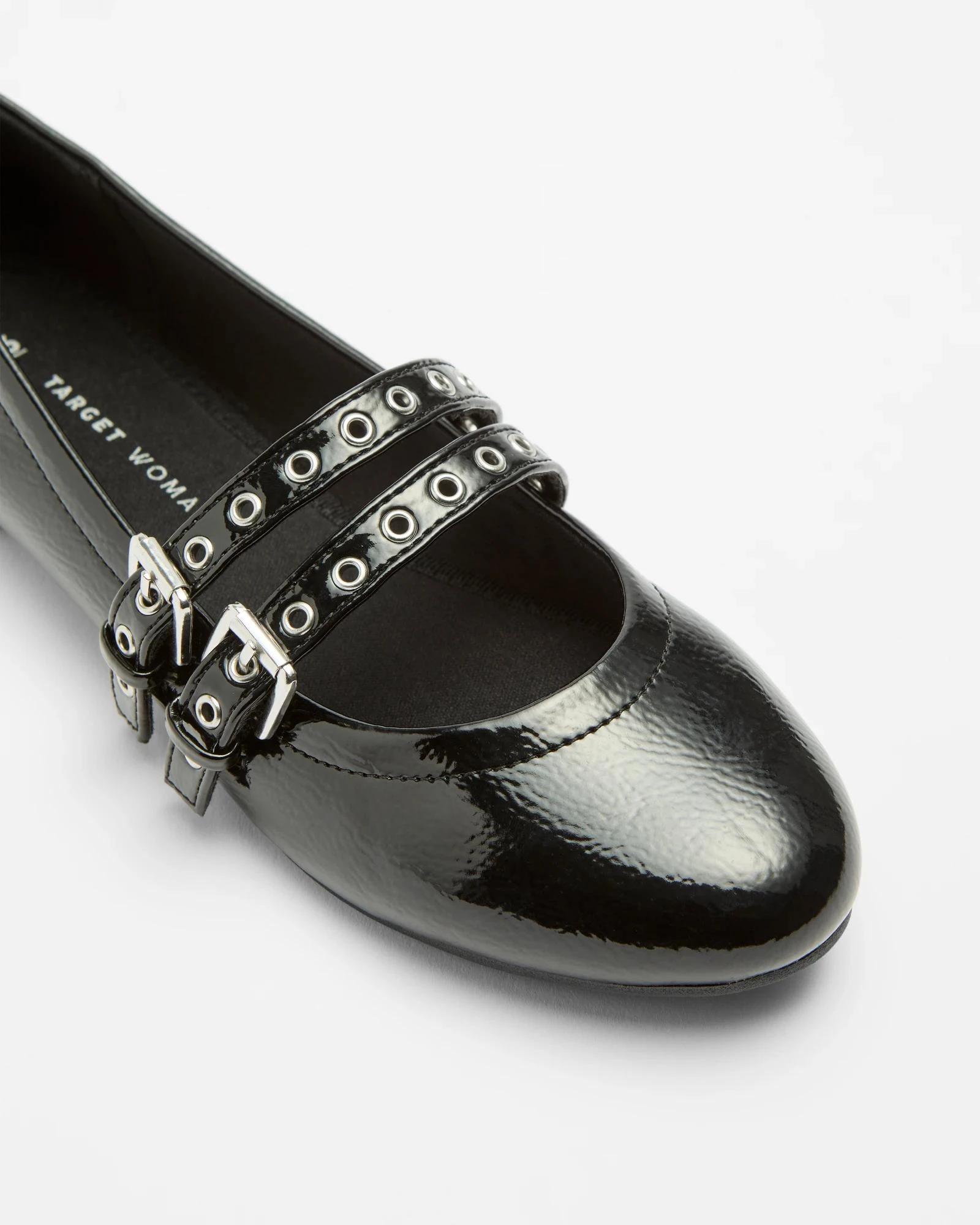 2 Target Womens Double Strap Mary Jane Ballet Flat BLACK RIVETS, 2 of 3