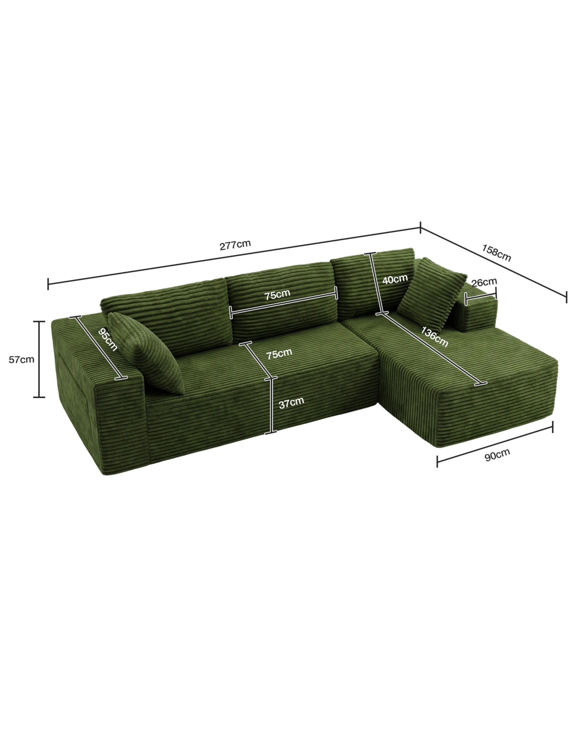 2 Advwin 277cm L Shape Convertible Modular Sectional Couch - Green, 2 of 7