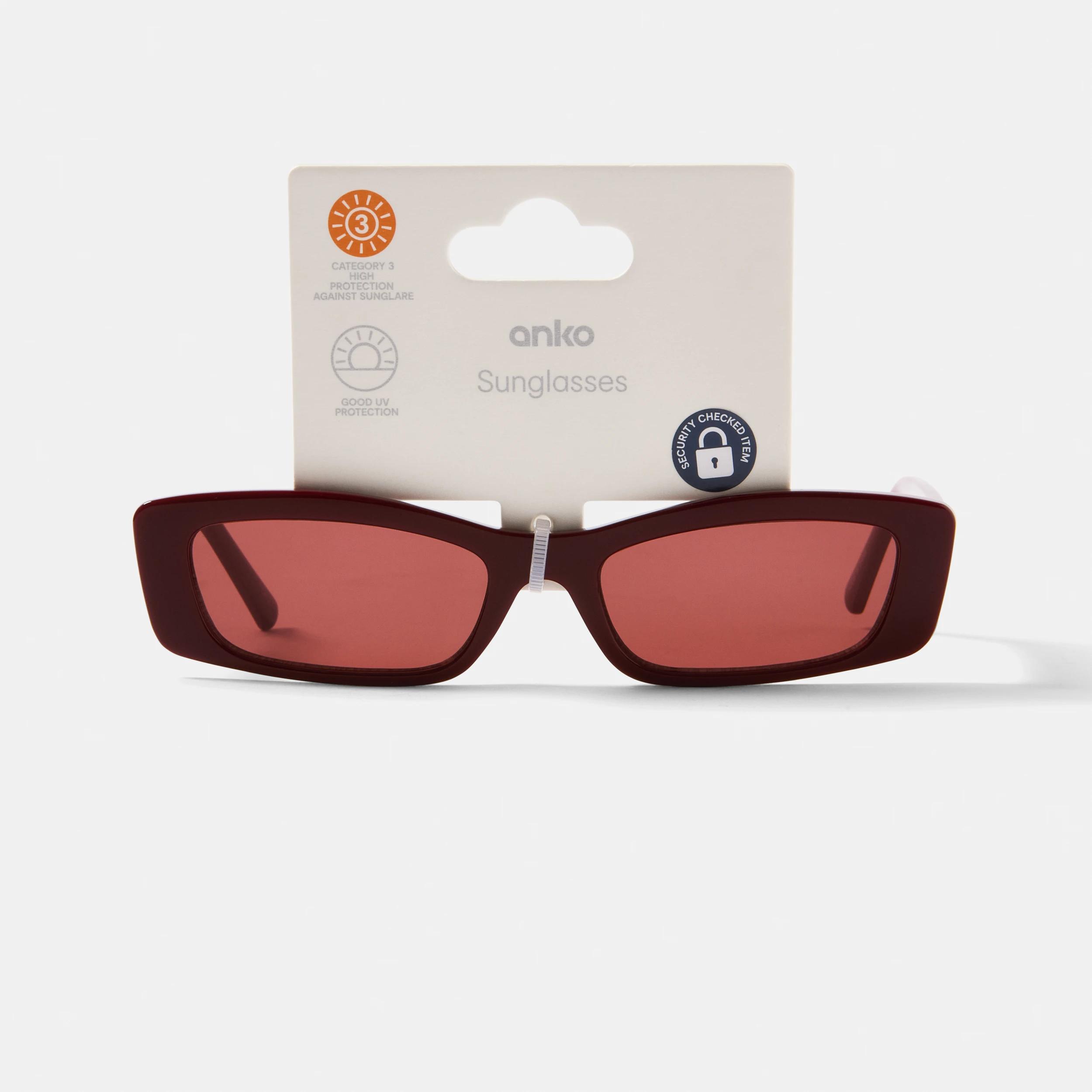 6 Womens Slim Rectangle Sunglasses BURGUNDY CHERRY, 6 of 6