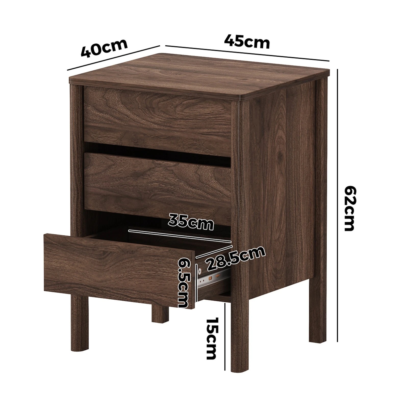9 Oikiture 2x Bedside Table 3 Drawers Side Table Nightstand Handle-free - Brown, 9 of 9