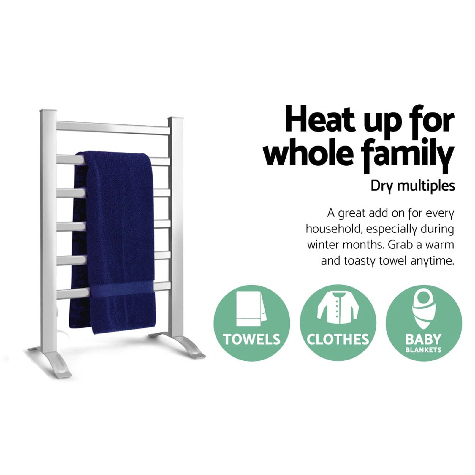 6 Devanti Electric Heated Towel Rail Rack 6 Bars With Timer Clothes Dry Warmer
 - Silver, 6 of 8