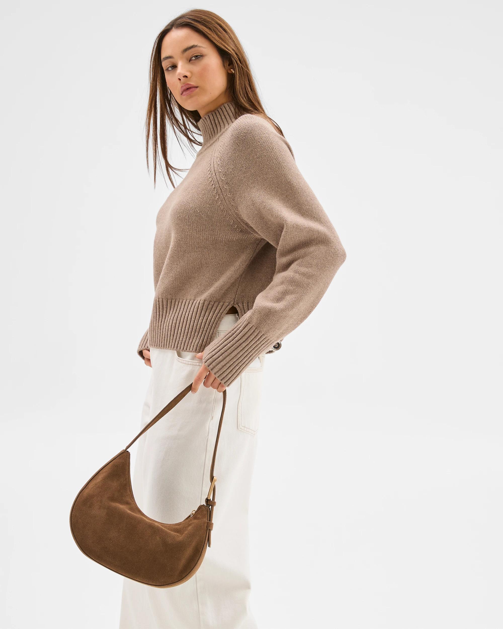 1 Lily Loves Australian Cotton Blend High Neck Knit Jumper COCOA MARLE, 1 of 6