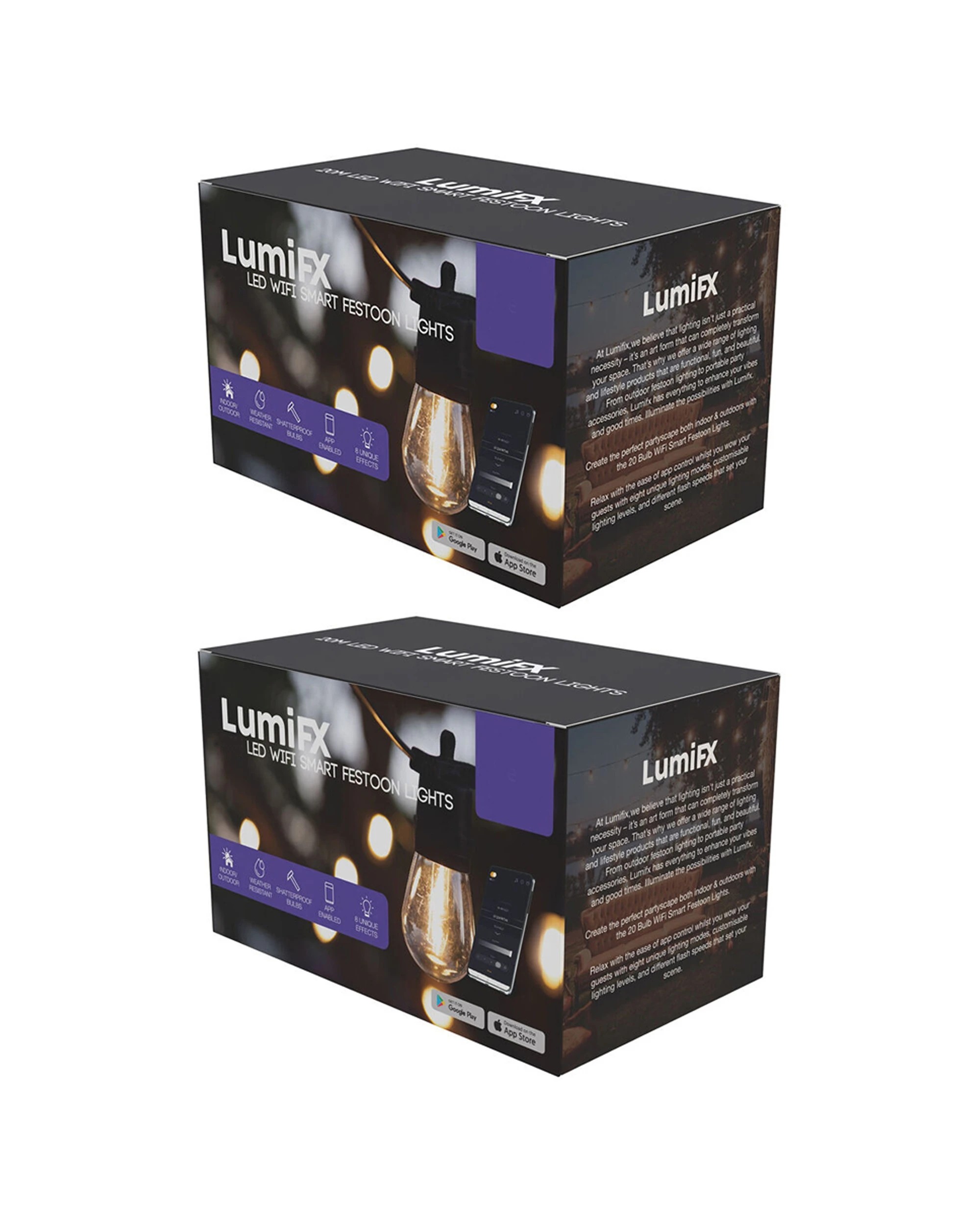 1 LumiFX 2PK 50 Bulb LED WIFI Smart Indoor & Outdoor Festoon Lights 50m Warm - White, 1 of 7