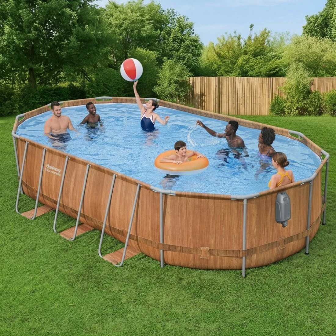 7 Bestway Swimming Pool Steel Frame Luxury Pool & SPA Massage Set 6.1x3.66x1.22m - Brown, 7 of 7