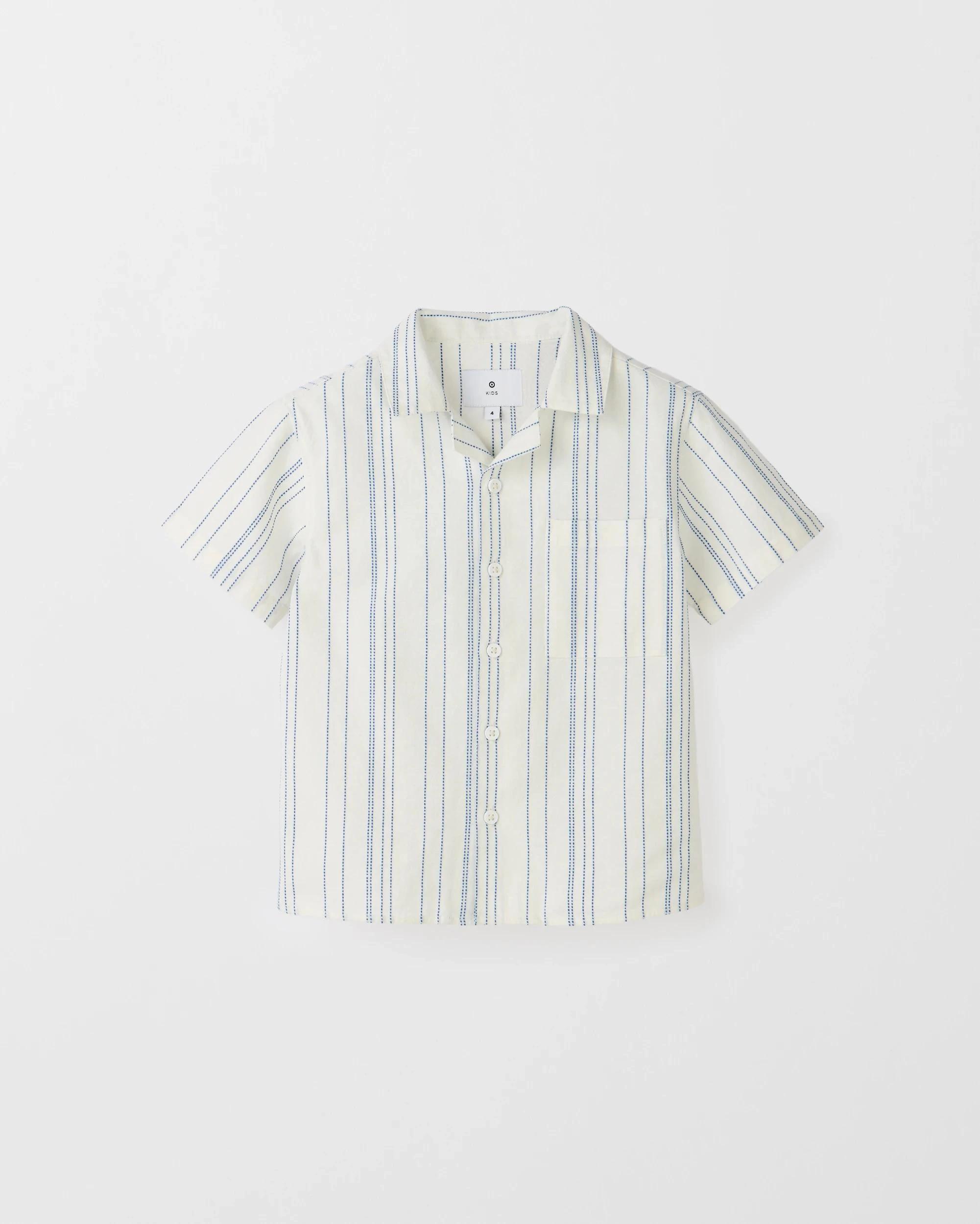 1 Target Cotton Linen Blend Short Sleeve Textured Shirt WHITE, 1 of 2