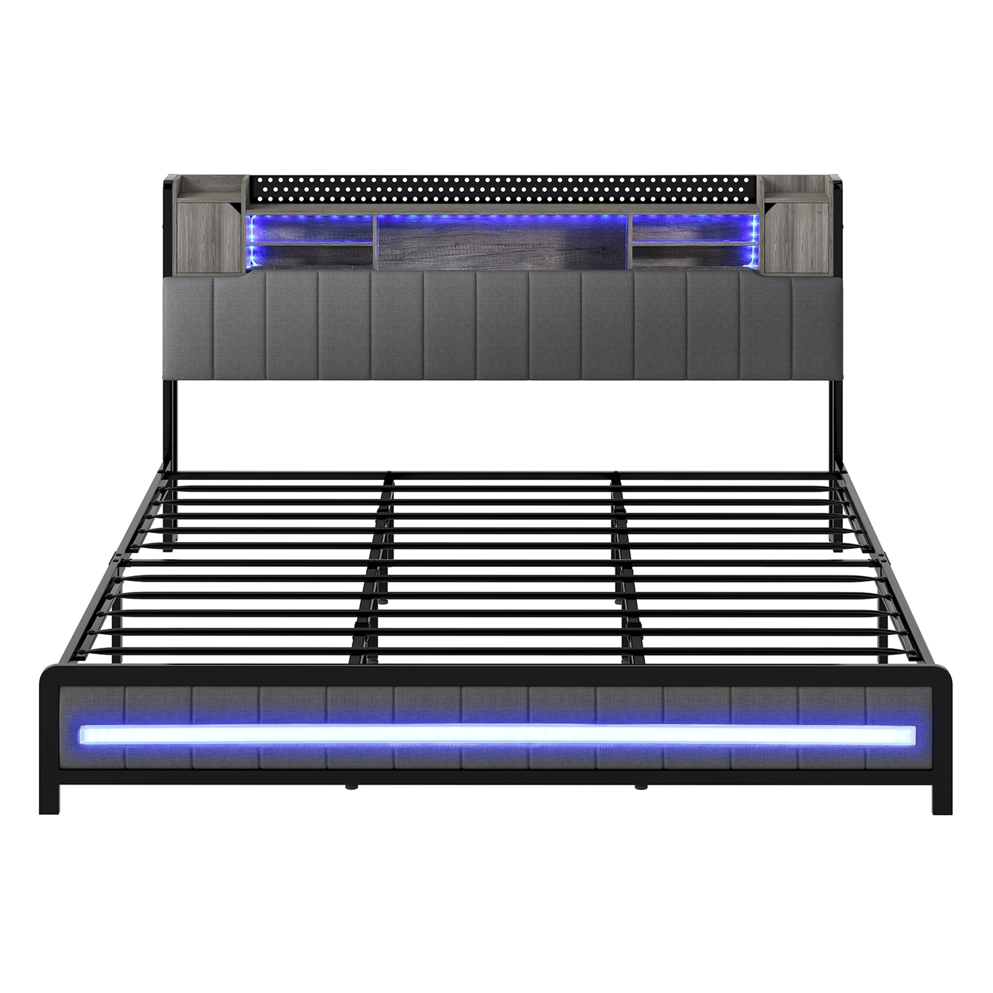 2 Levede King Bed Frame with LED USB and Storage Bedhead, 2 of 9