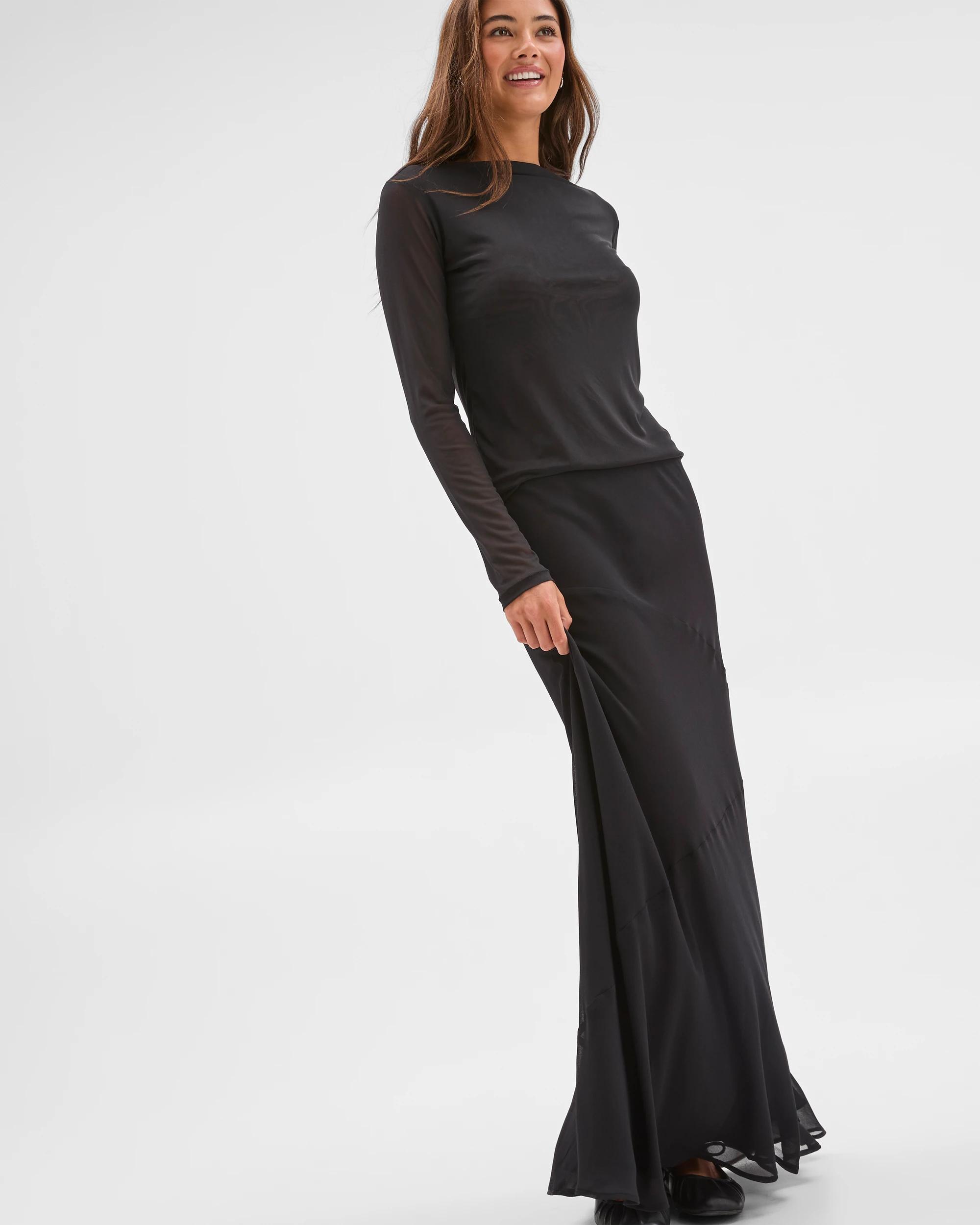 1 Lily Loves Georgette Maxi Skirt BLACK, 1 of 7