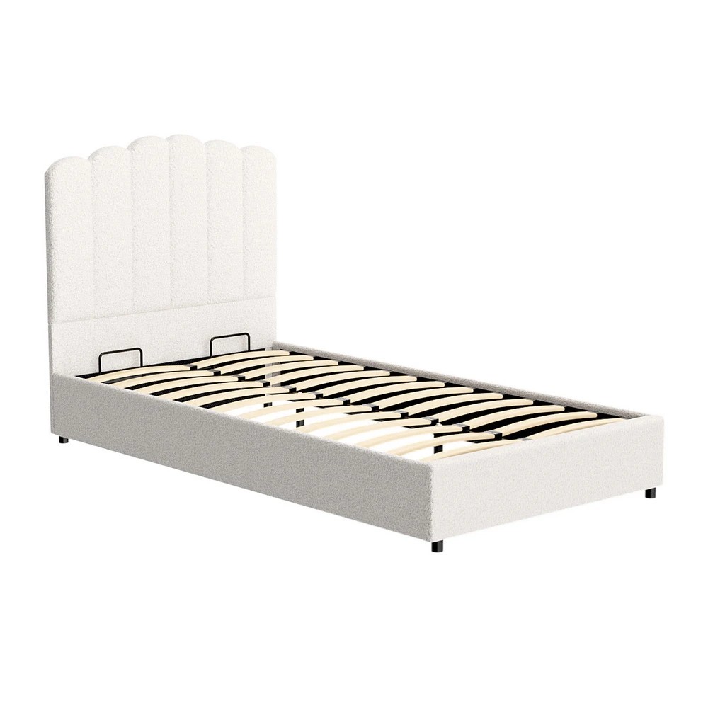 1 Artiss Bed Frame King Single Size Boucle - White, 1 of 5