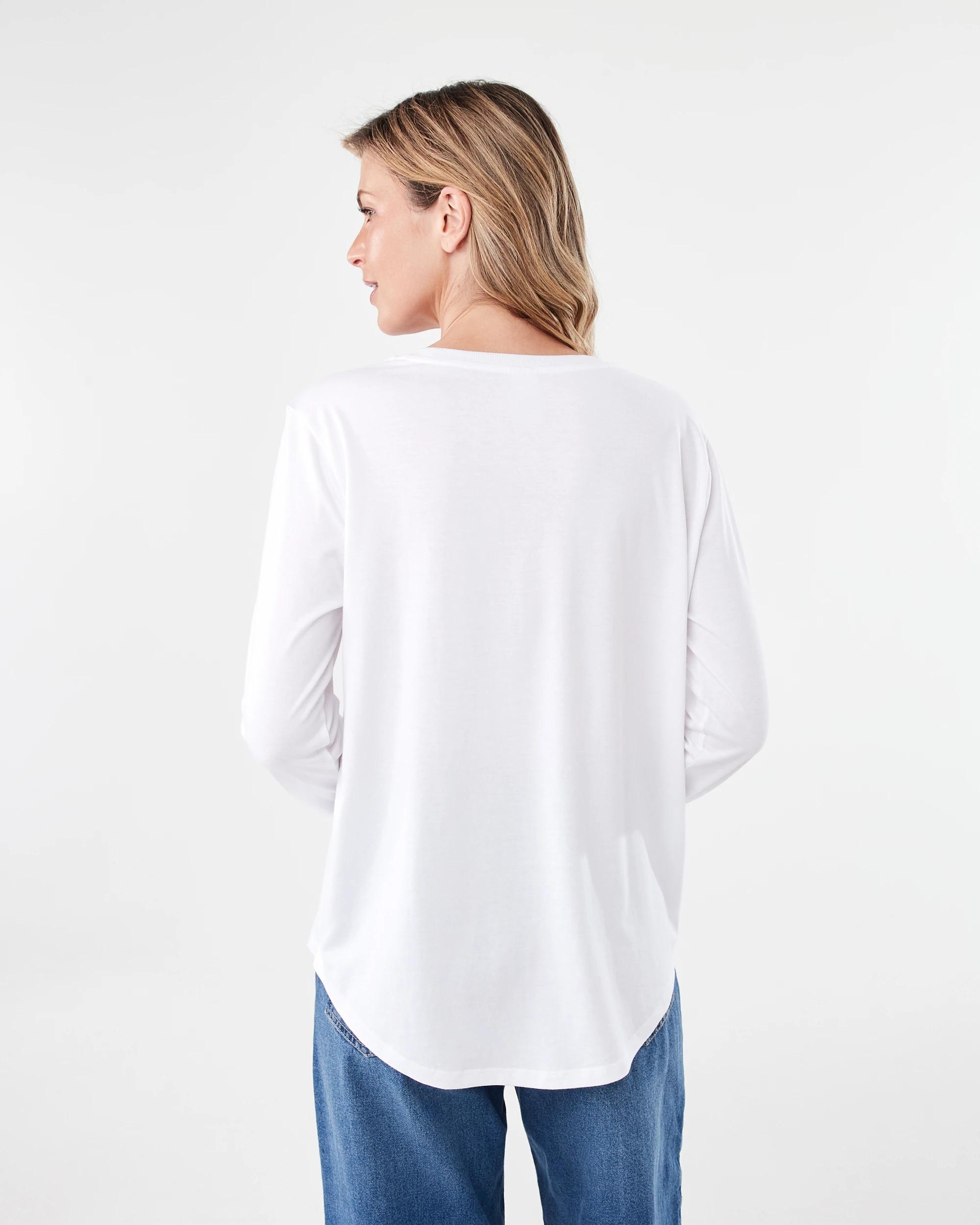 3 Long Sleeve Cotton Modal T-shirt White, 3 of 6