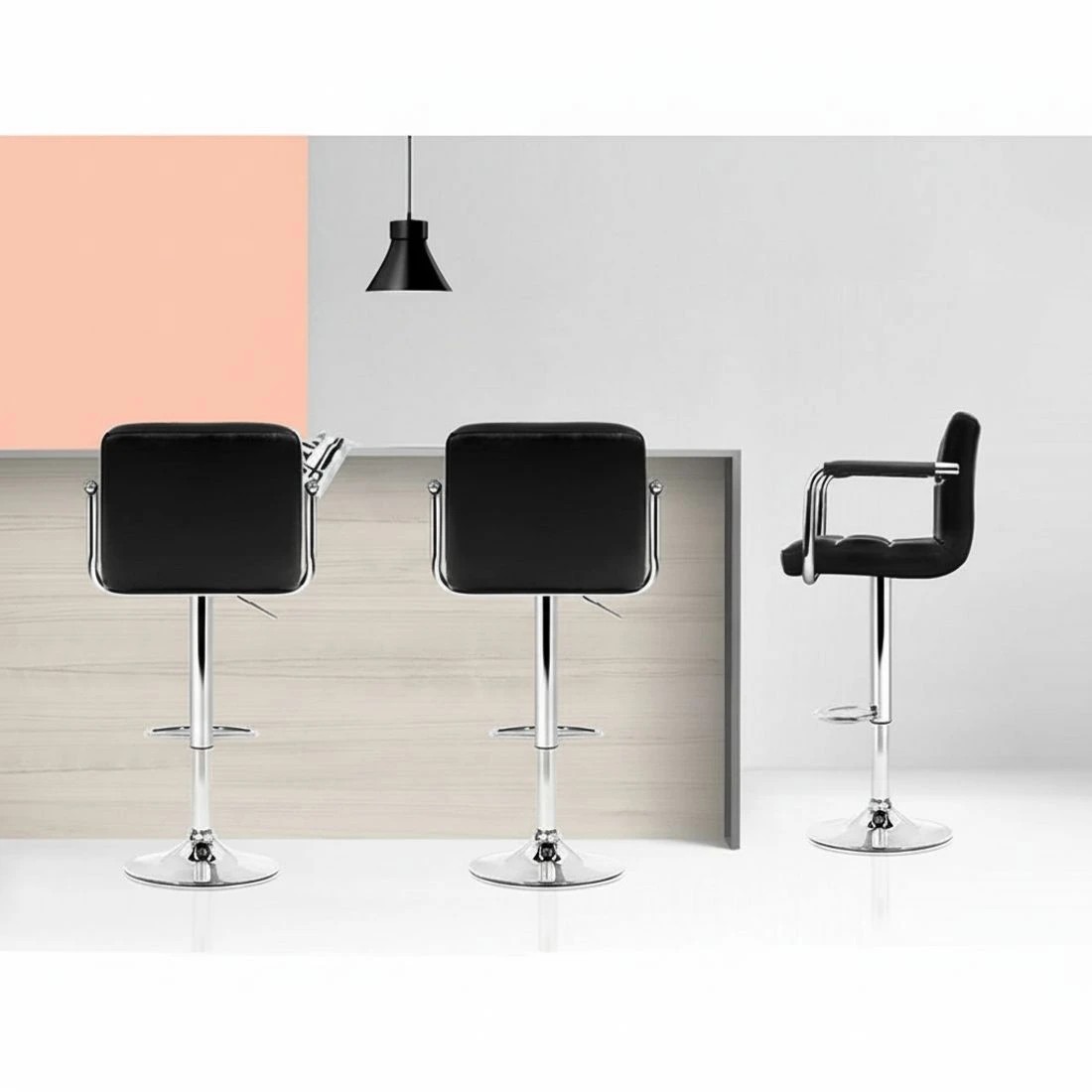 5 Artiss 4x Bar Stools Leather Gas Lift w/Armrest - Black, 5 of 7