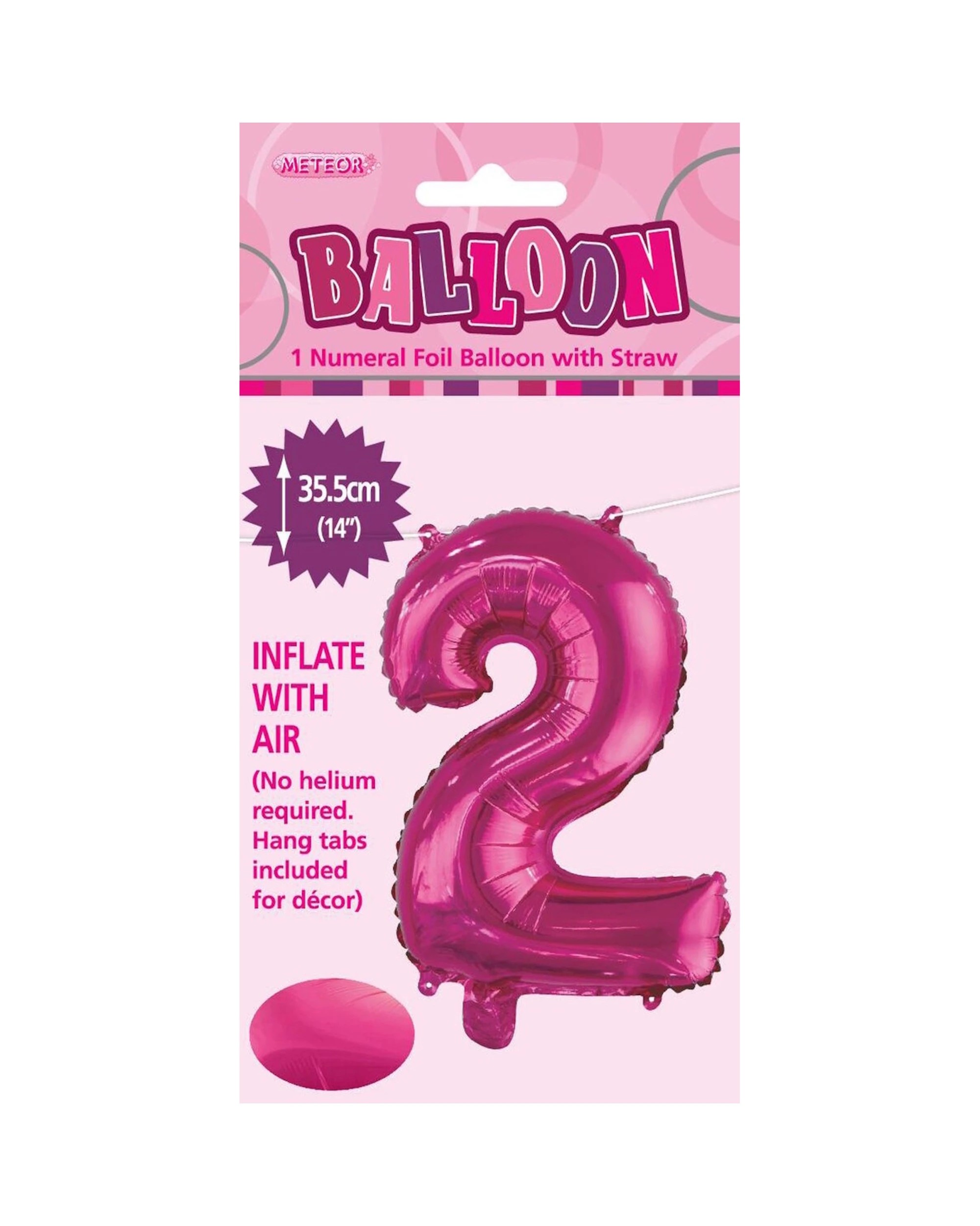 2 Meteor Number 2 Hot Foil Air Fill Balloon 35.5cm - Pink, 2 of 2