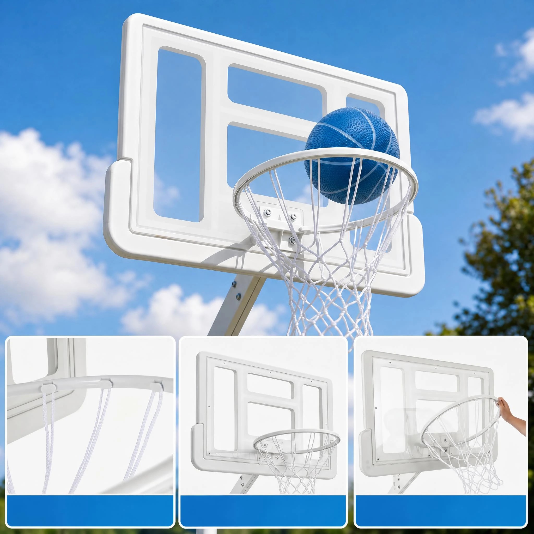4 Costway Splash & Shoot Pool Basketball Hoop 116.5-180cm Portable Swimming Pool Goal w/2 Water Ball - White, 4 of 7