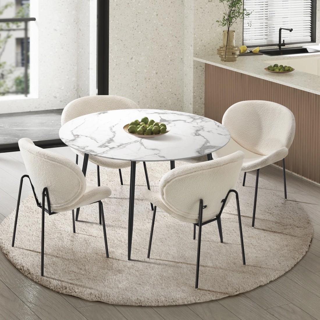 3 Oikiture 110cm Round Dining Table with 4PCS Dining Chairs Sherpa - Multi, 3 of 9