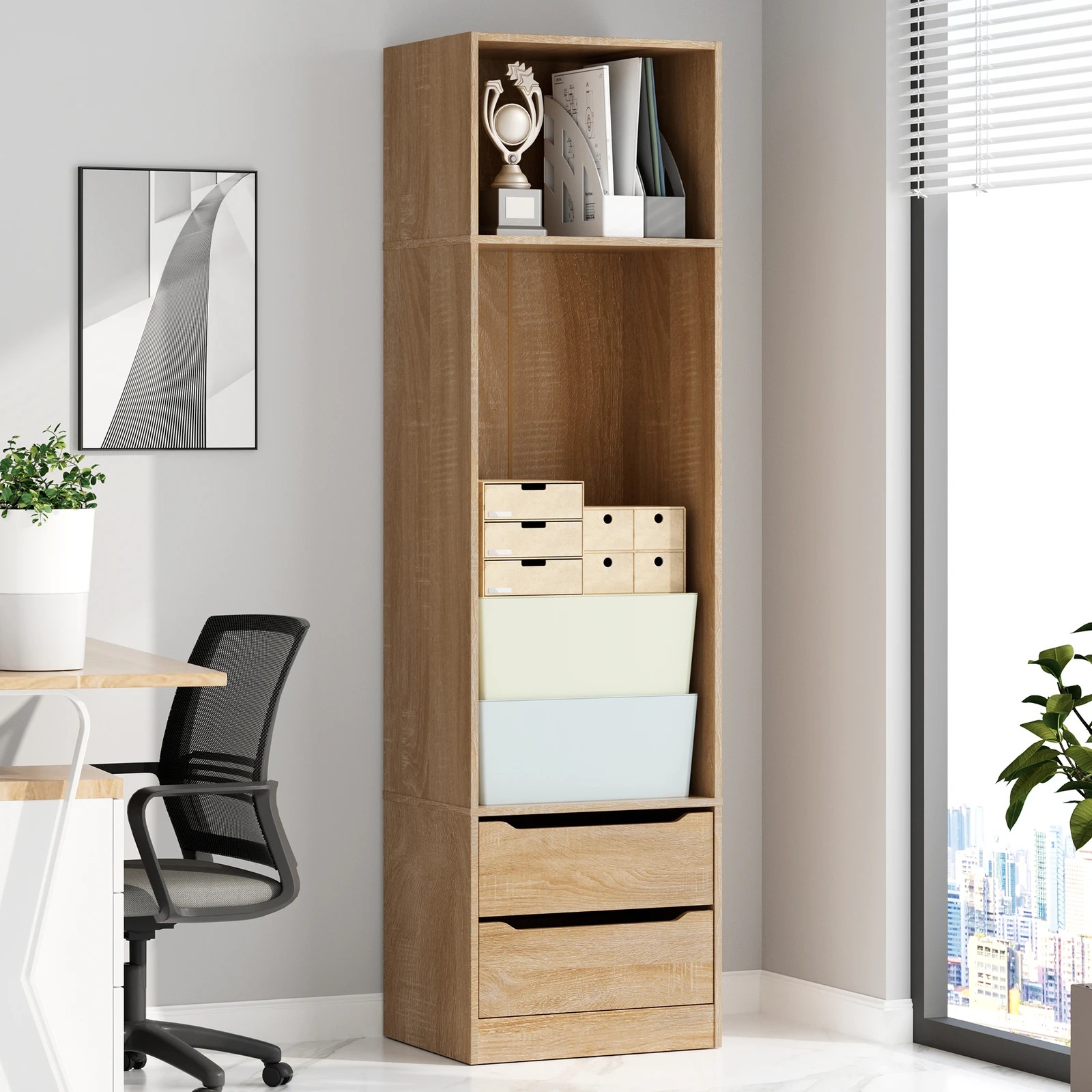 2 Alfordson Chest of 2 Drawers Office Storage Cabinet Tallboy Bedroom - Oak, 2 of 10