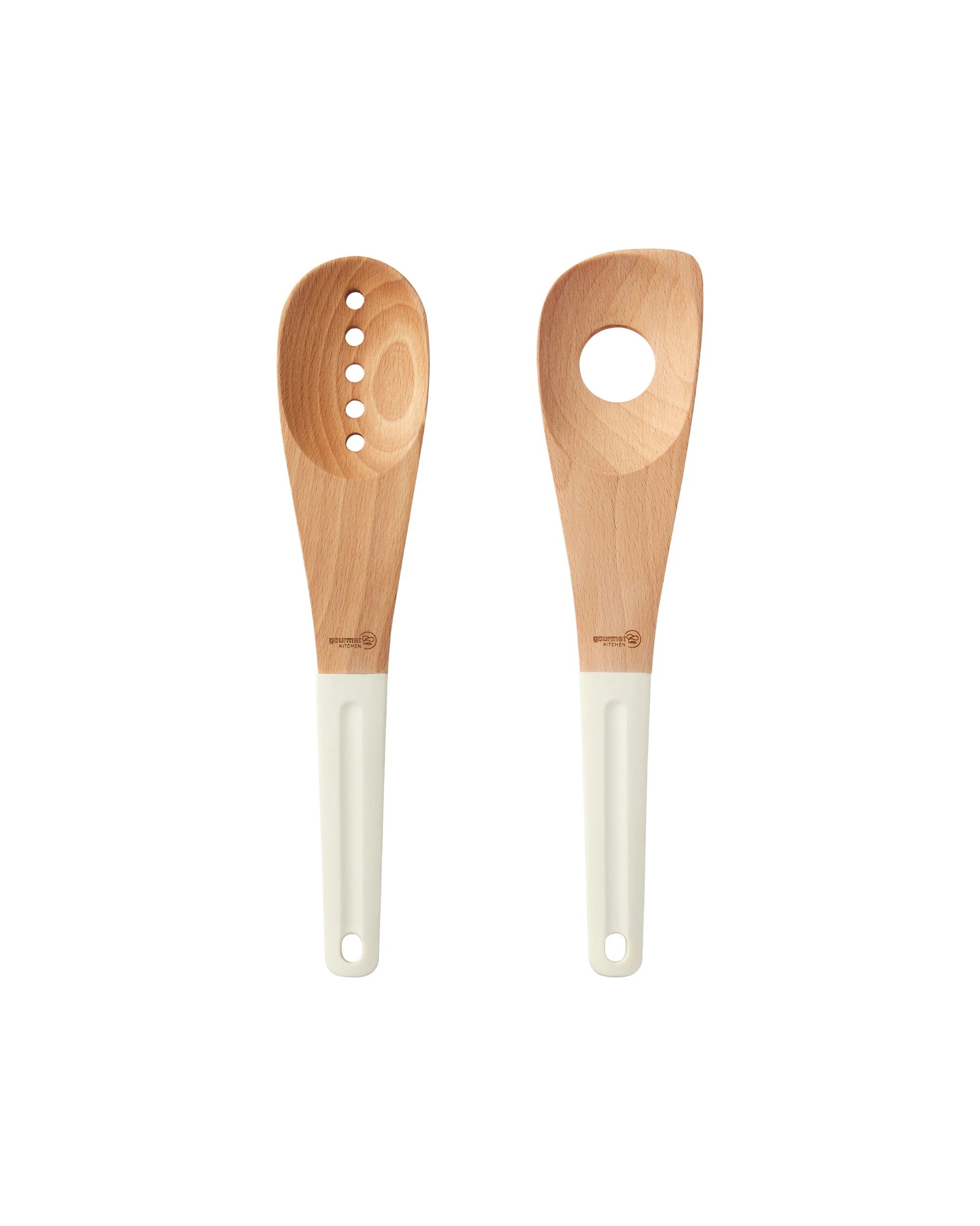 7 Gourmet Kitchen 2 Piece Modern Beech Wood Spoon Set with Silicone Grip - White, 7 of 7