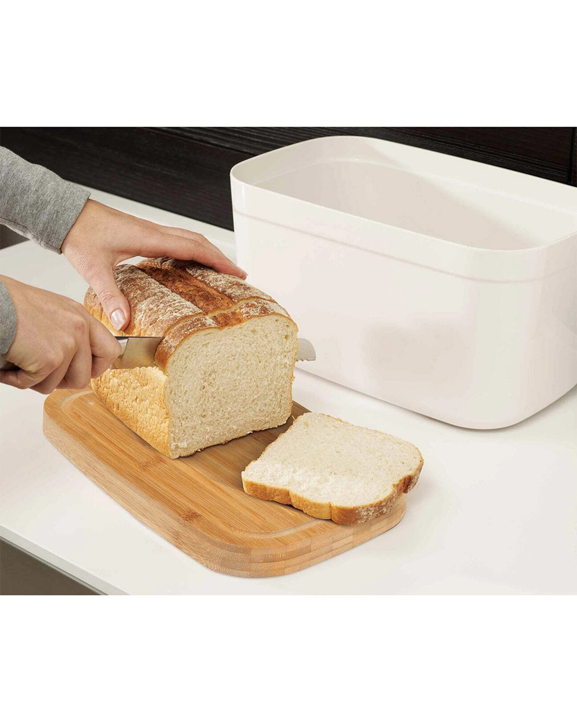2 Joseph Joseph 37cm Bread Bin With Bamboo Cutting Board Lid Easy Clean Base - White, 2 of 3