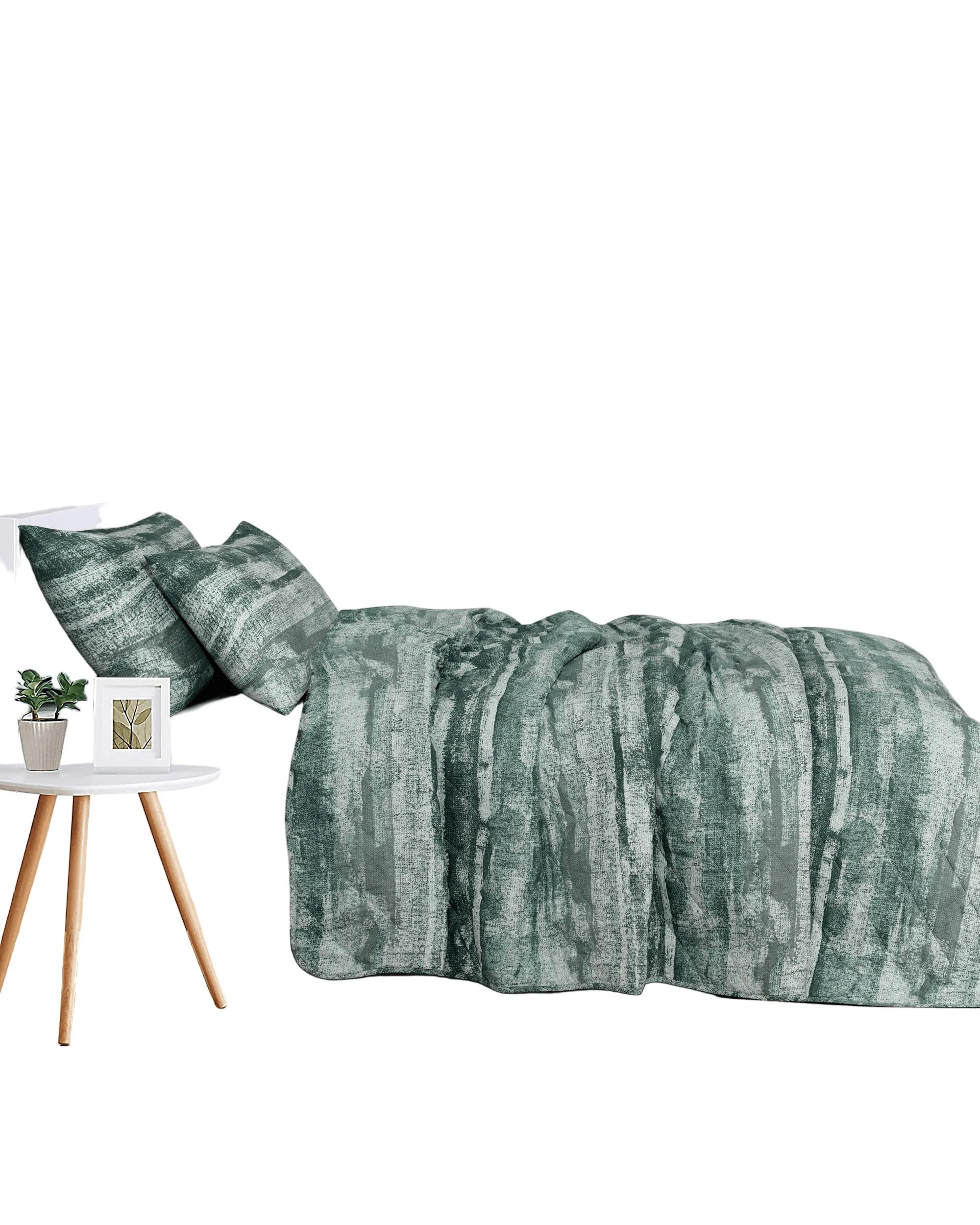 1 Amsons Pure Cotton Bedspread Set With Extra Standard Pillowcases - Queen Bed - Green, 1 of 2