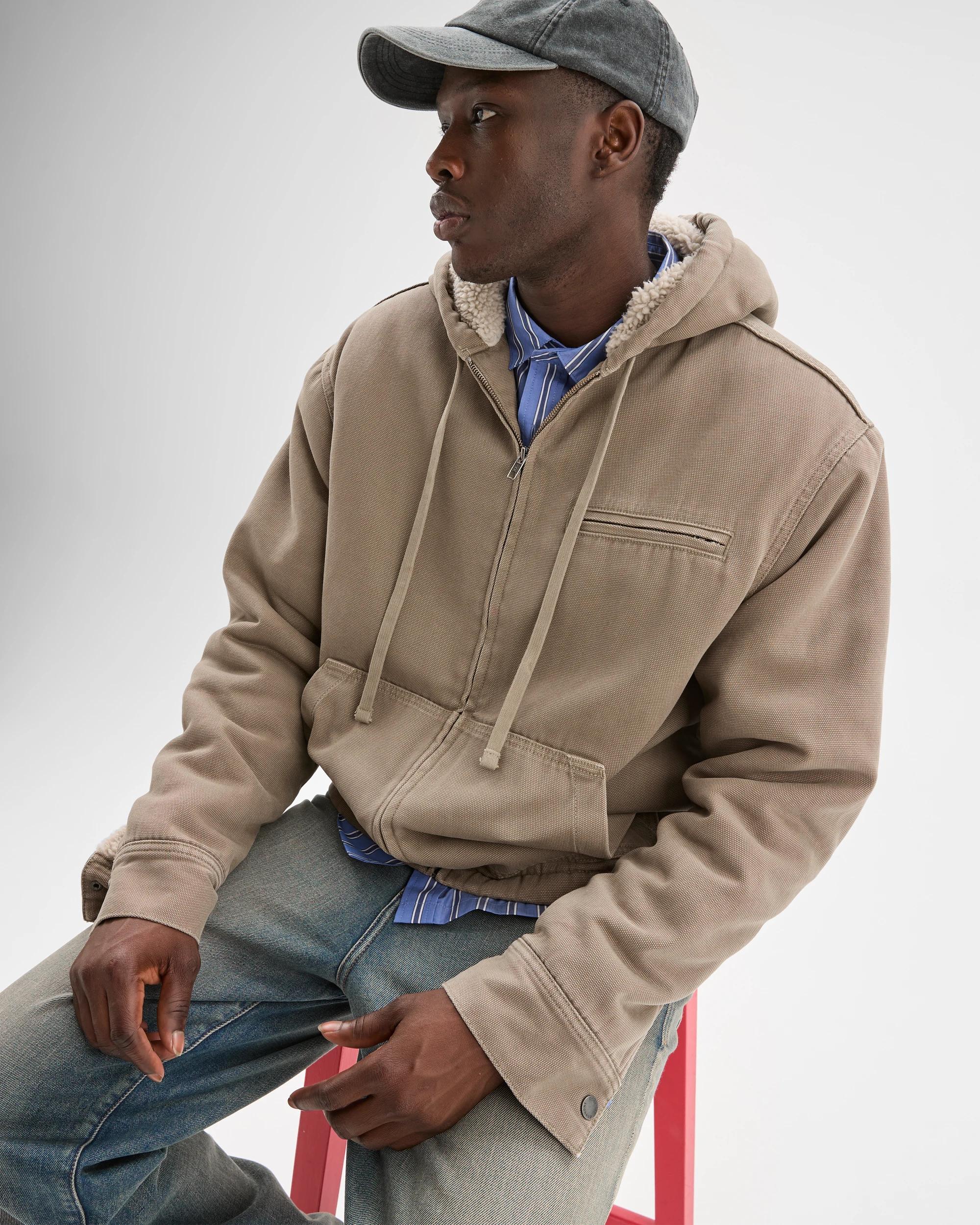 4 Commons Heavyweight Washed Hooded Worker Jacket KHAKI, 4 of 6