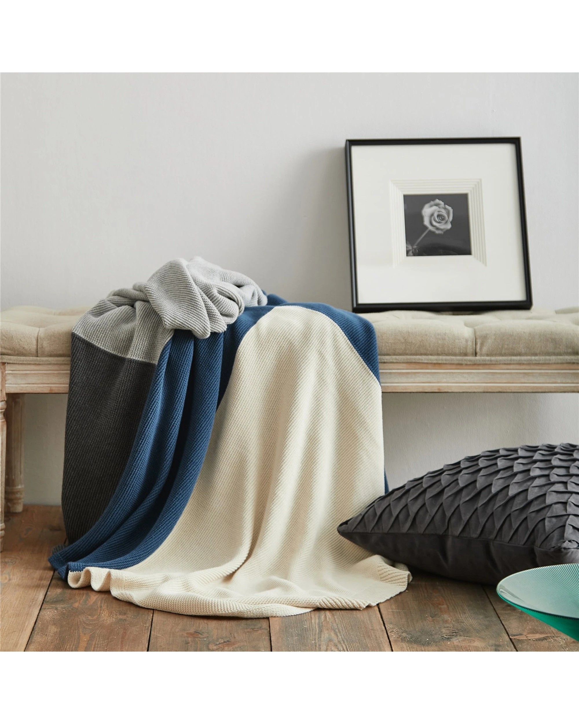2 Cotton More Cotton Knitted Art Blanket 130x160cm Blue Beige - Multi, 2 of 2