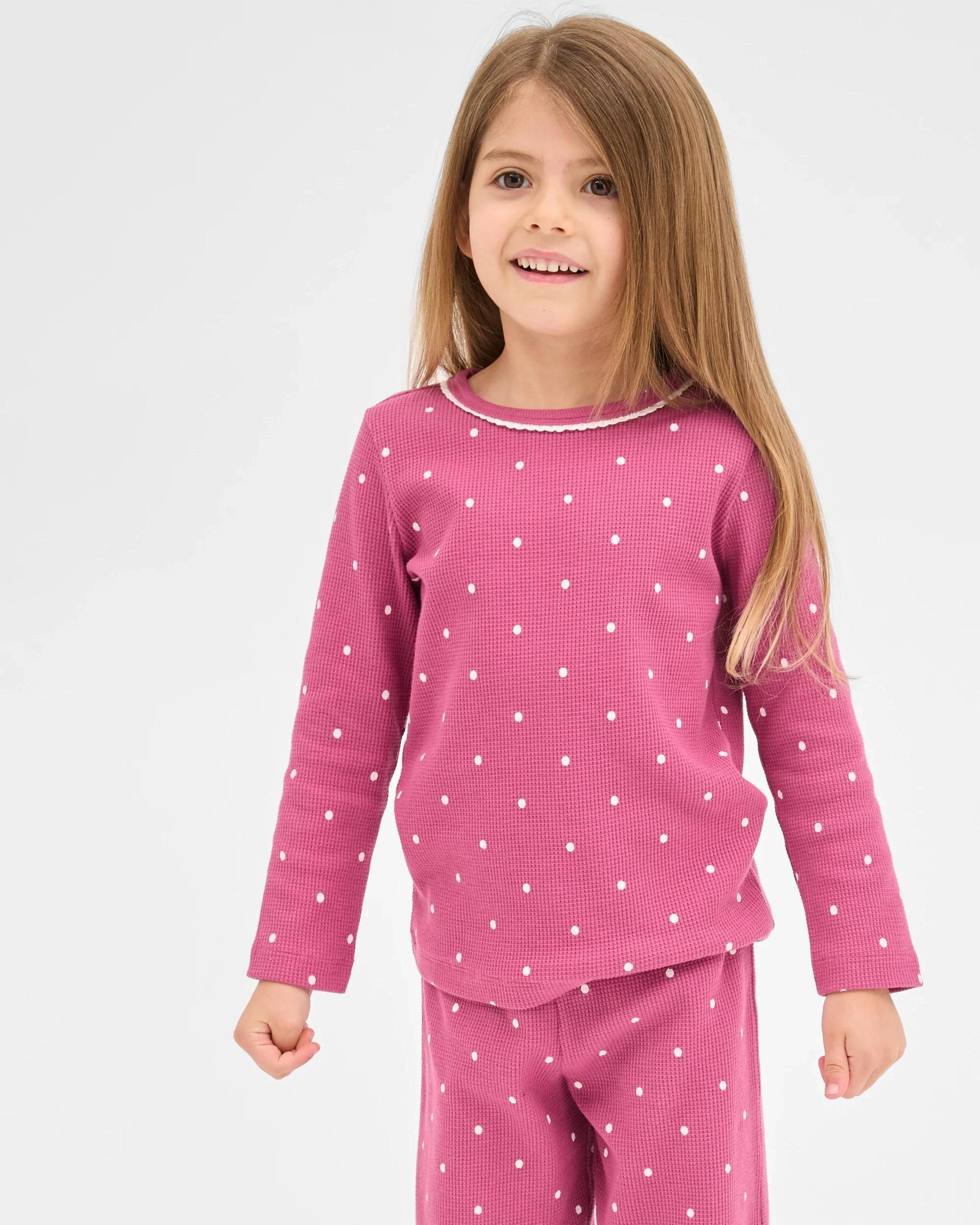 3 Target Kids Australian Cotton Younger Girls Waffle Knit Pyjama Set SPOT, 3 of 9