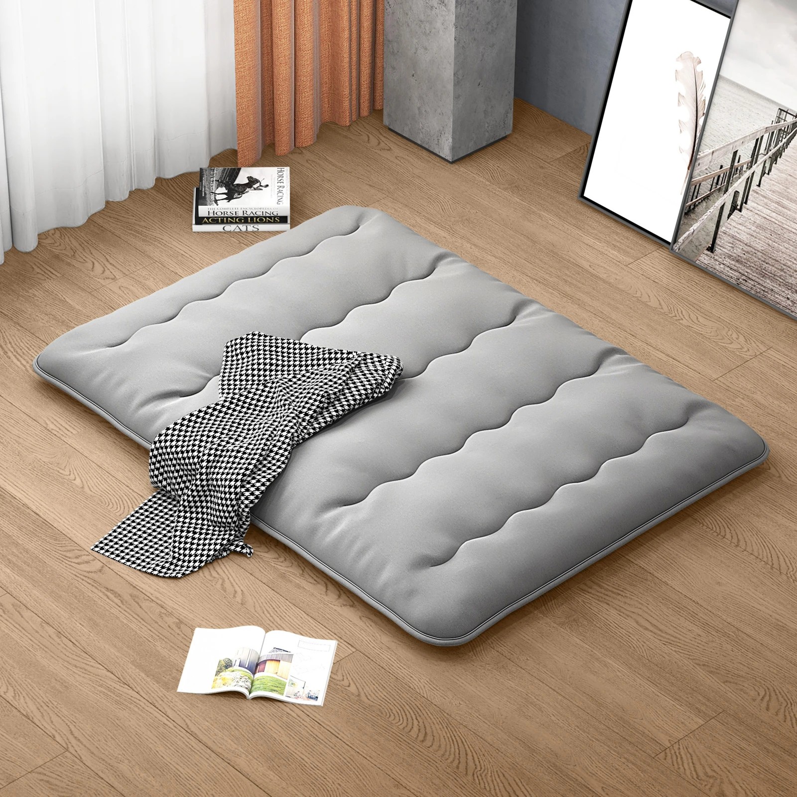 3 Costway Queen Size Foldable Mattress Portable Roll Up Mat Japanese Floor Mattress w/Carry Bag - Grey, 3 of 3
