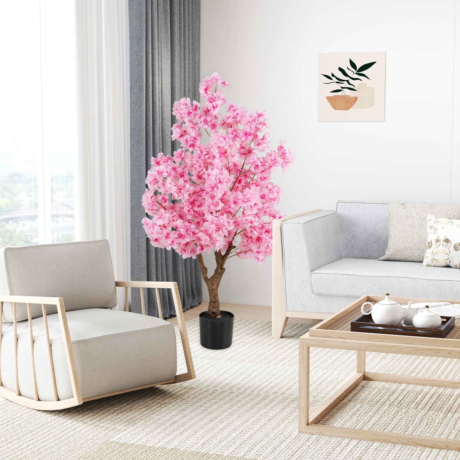 4 Costway 1.2M Artificial Cherry Blossom Tree Fake Potted Floral Plant, 4 of 4
