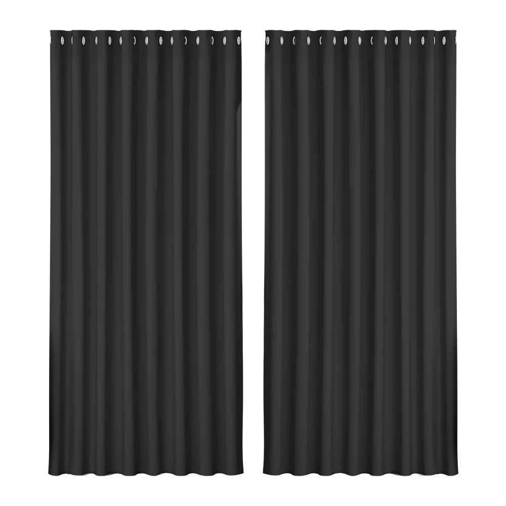 1 Artiss 2X Blockout Curtains Eyelet 300x230cm - Black, 1 of 5