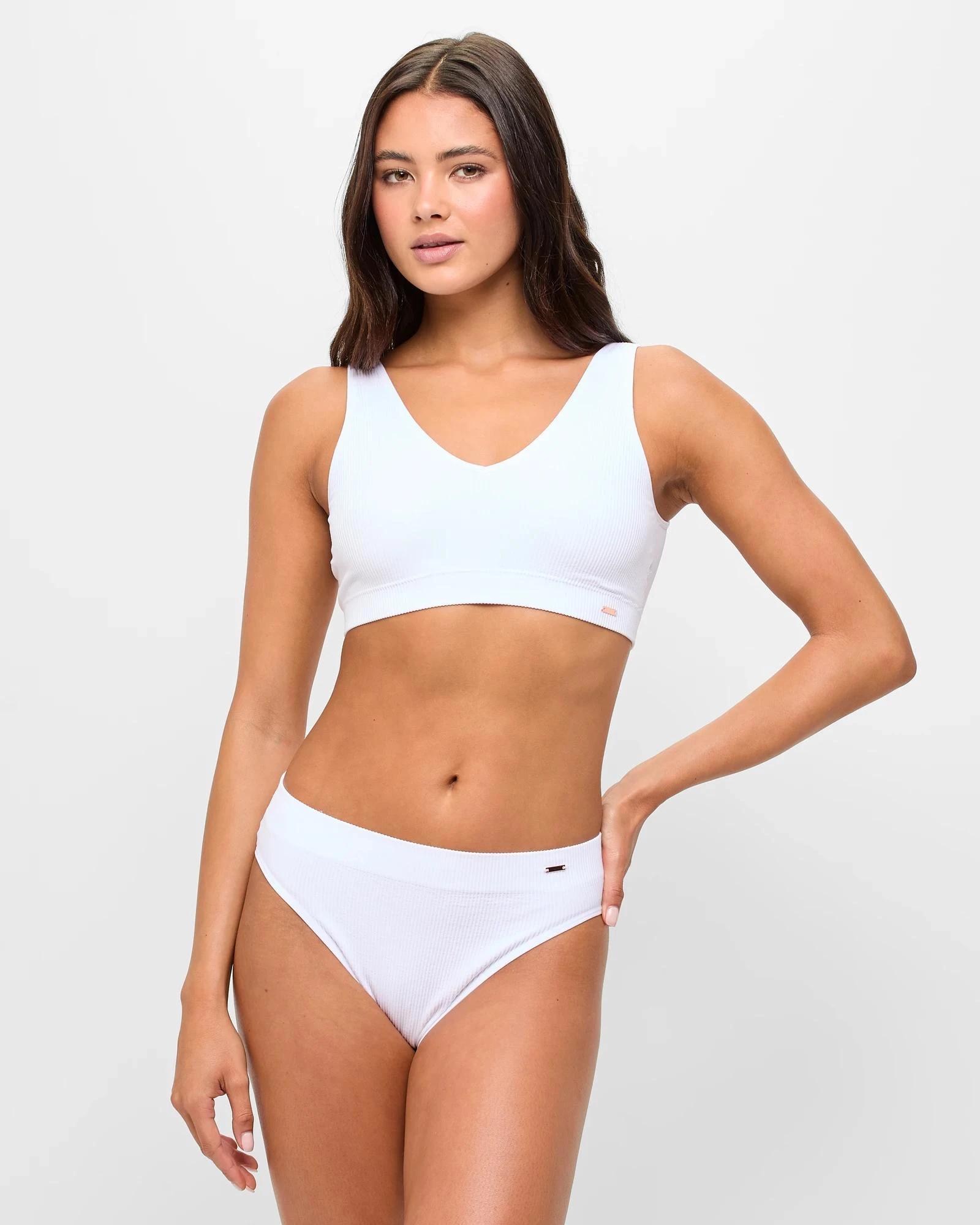 2 Lily Loves Ribbed Seamfree Plunge Crop Top WHITE, 2 of 4