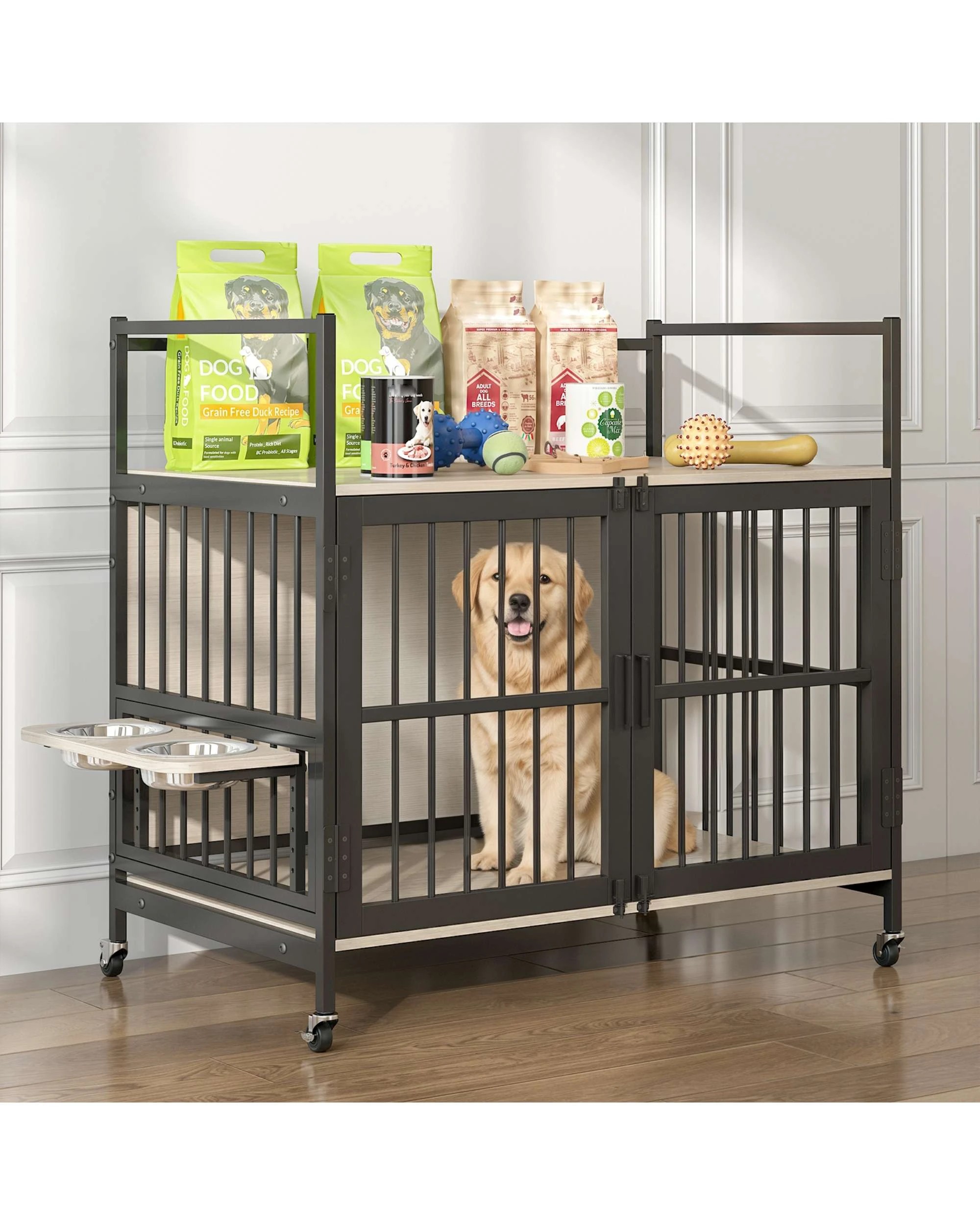 3 Advwin Dog Crate Furniture with 2 Bowls Heavy Duty Dog Kennel, 3 of 7