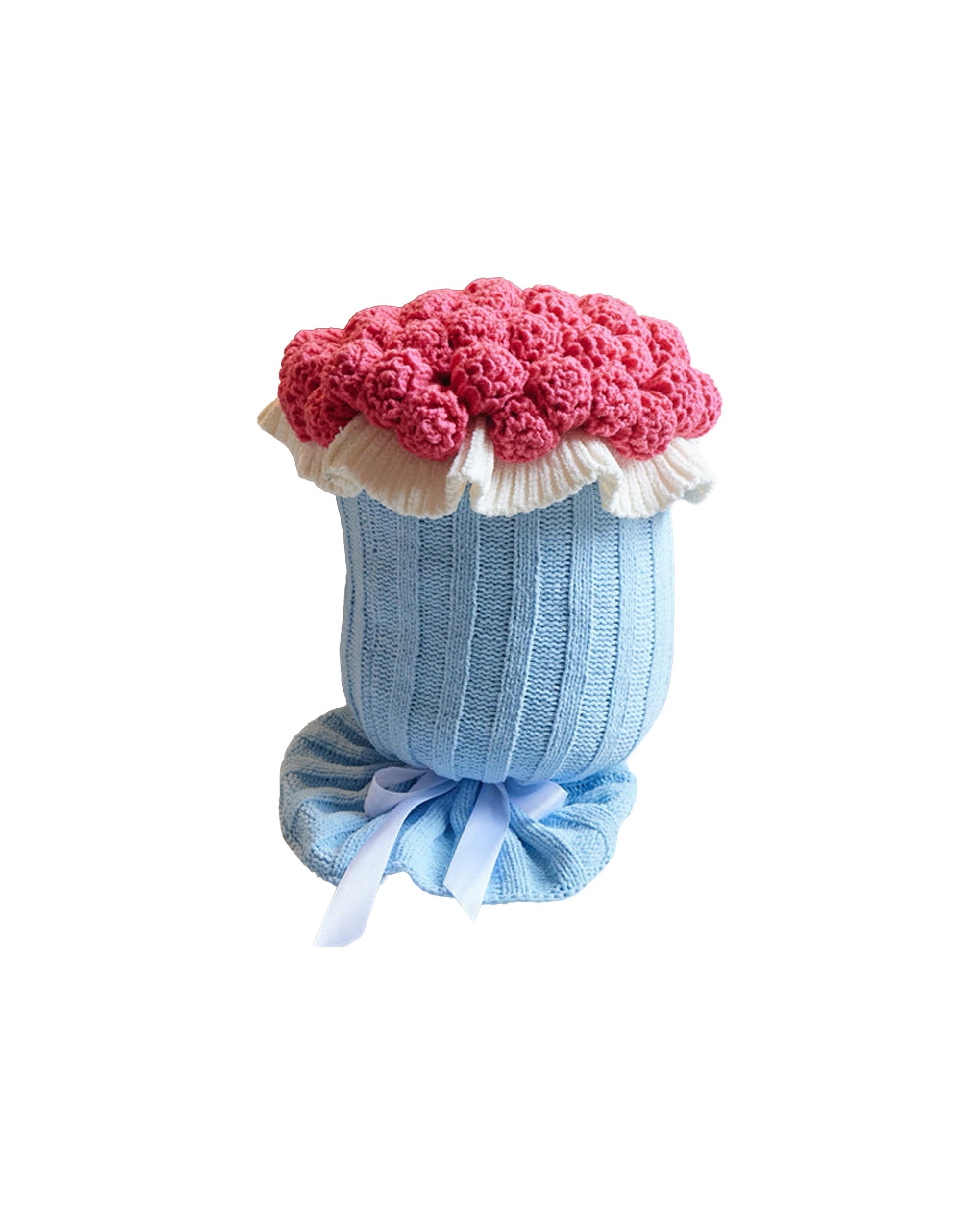 1 Cotton More Knitted Flower Hug Pillow Stuffed 22x60cm Hot - Pink, 1 of 2