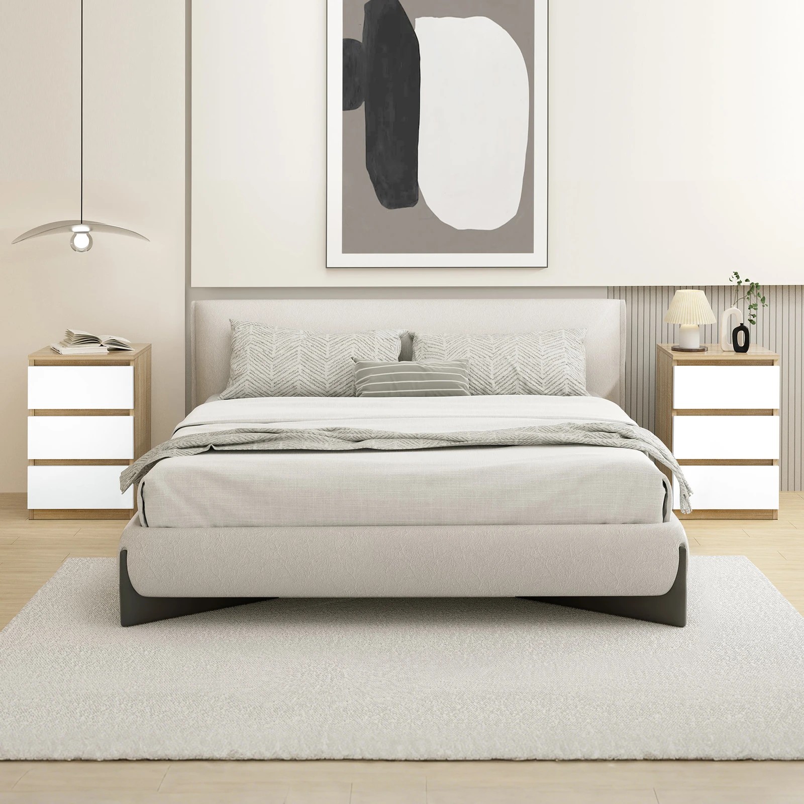 3 Alfordson 2x Bedside Table 3 Drawers - Wood White, 3 of 10