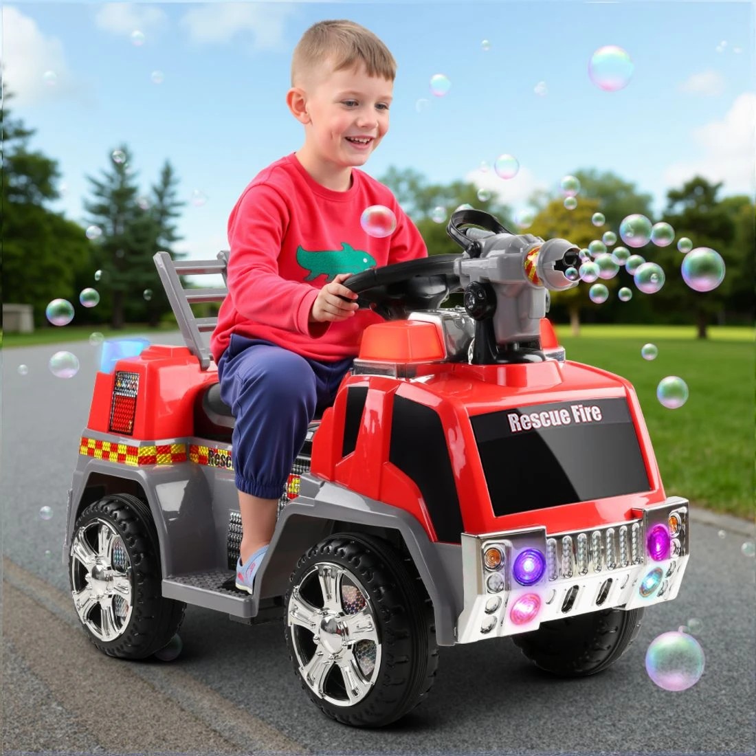 3 Rigo Kids Electric Ride On Car Fire Engine Fighting Truck Toy Cars 6V - Red, 3 of 6