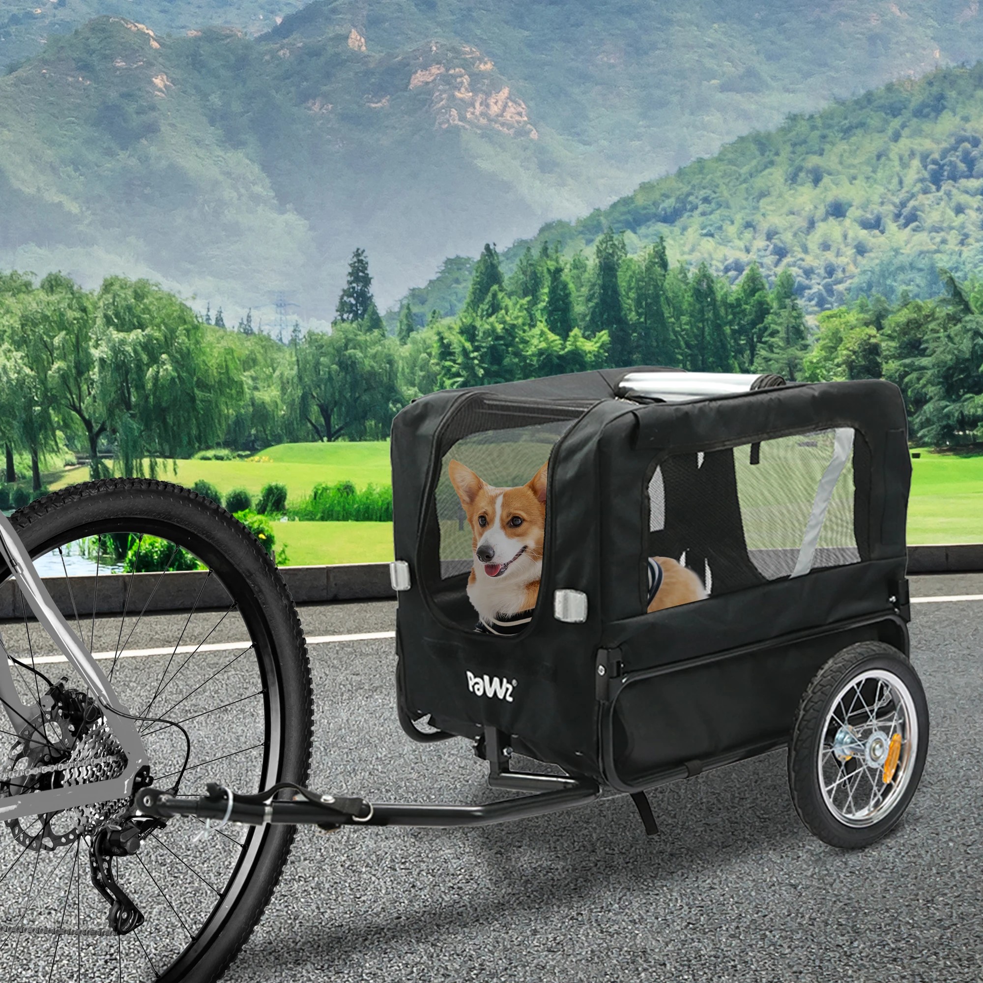 7 Pawz Dog Trailer Pet Bike Trailer With Flag In Coulor - Black, 7 of 8