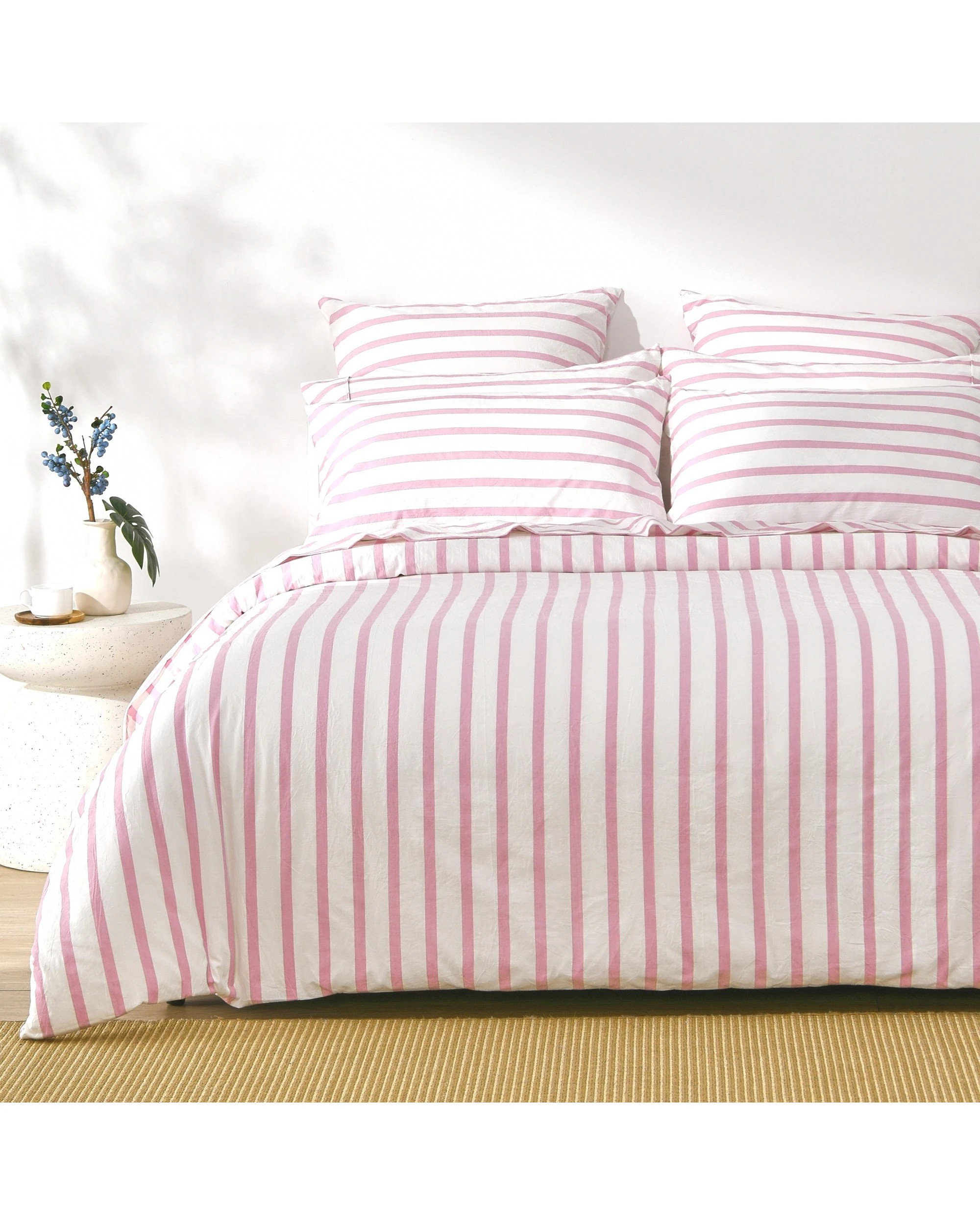 1 Dreamaker Bask Yarn Dyed Washed Cotton Striped Quilt Cover Set - Single Bed - Pink Pearl, 1 of 7