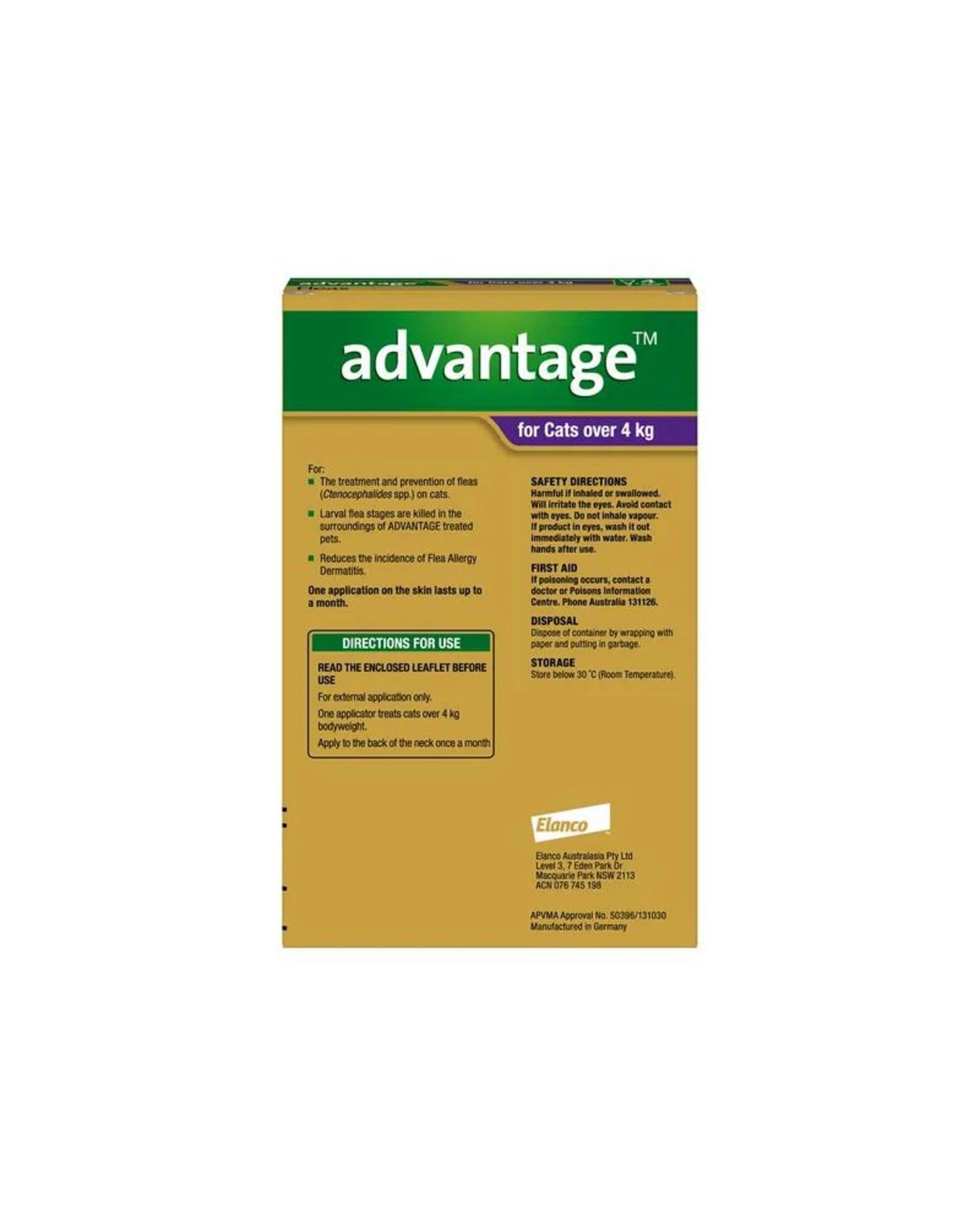 2 Advantage Flea Treatment For Cats 4kg Purple 1 Pack, 2 of 2
