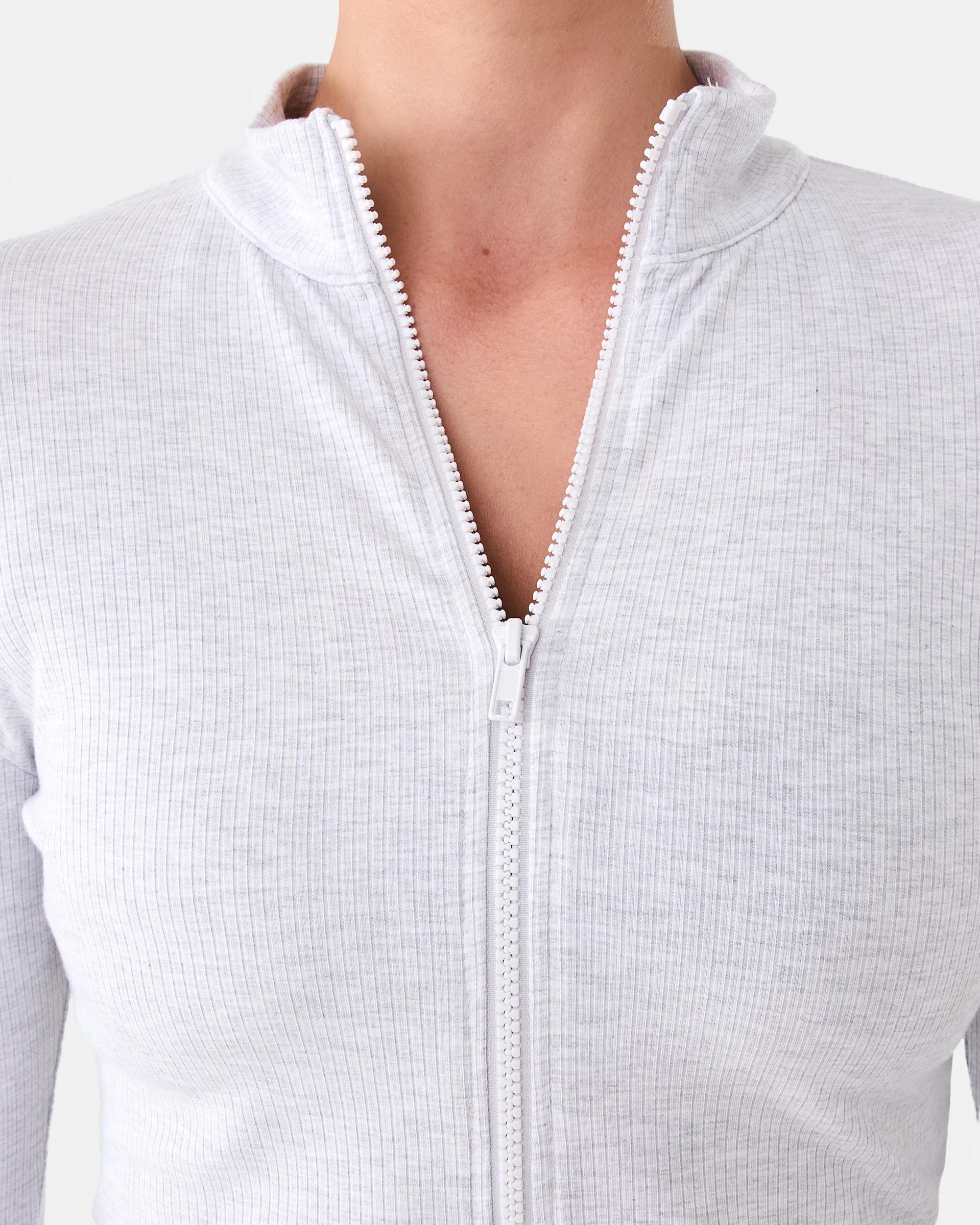6 Active Womens Ribbed Zip Through Long Sleeve Top Heather, 6 of 9