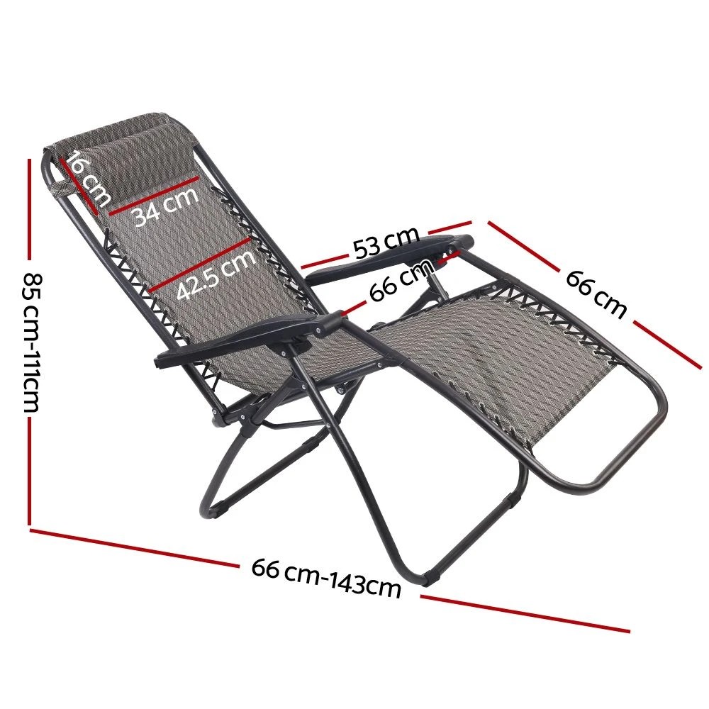 2 Gardeon Zero Gravity Chair Folding Outdoor Recliner Adjustable Sun Lounge Camping - Grey, 2 of 8