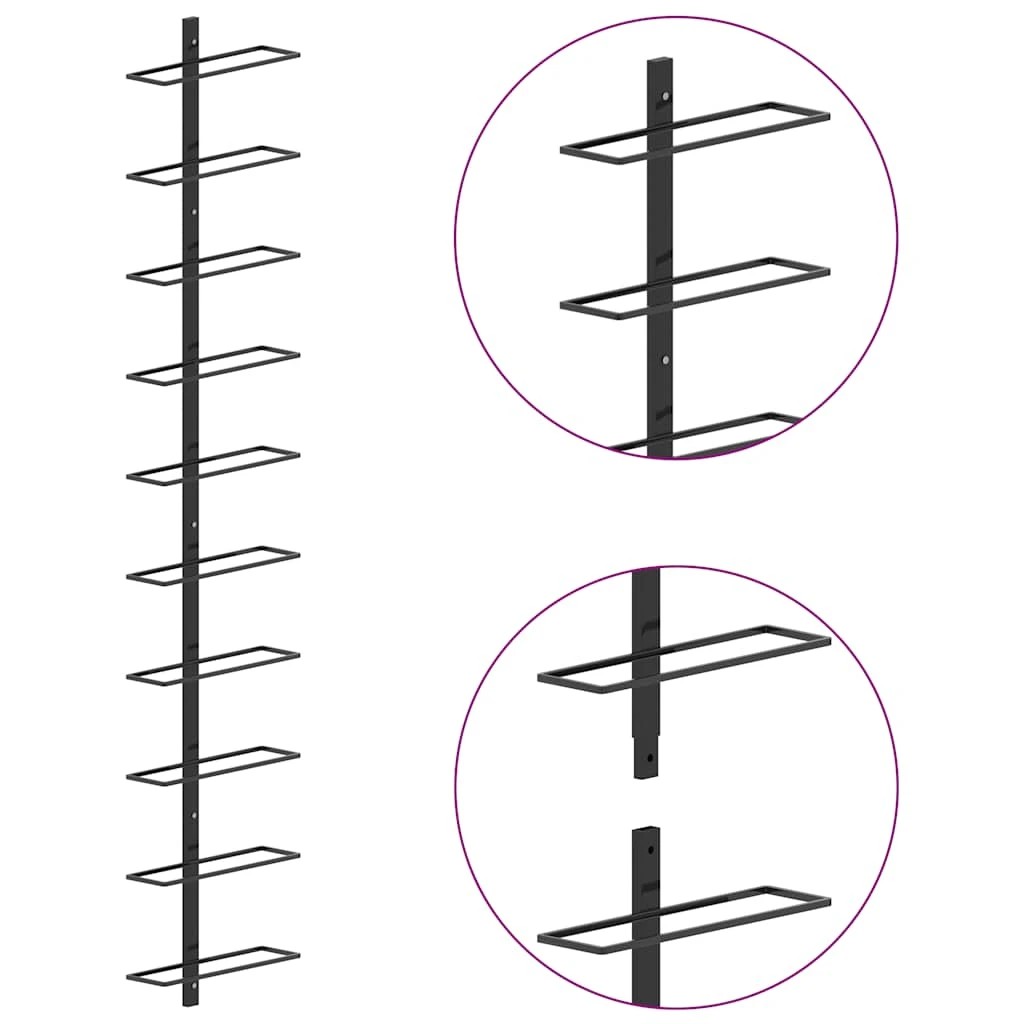 6 vidaXL Wall-mounted Wine Rack For 10 Bottles Metal - Black, 6 of 6
