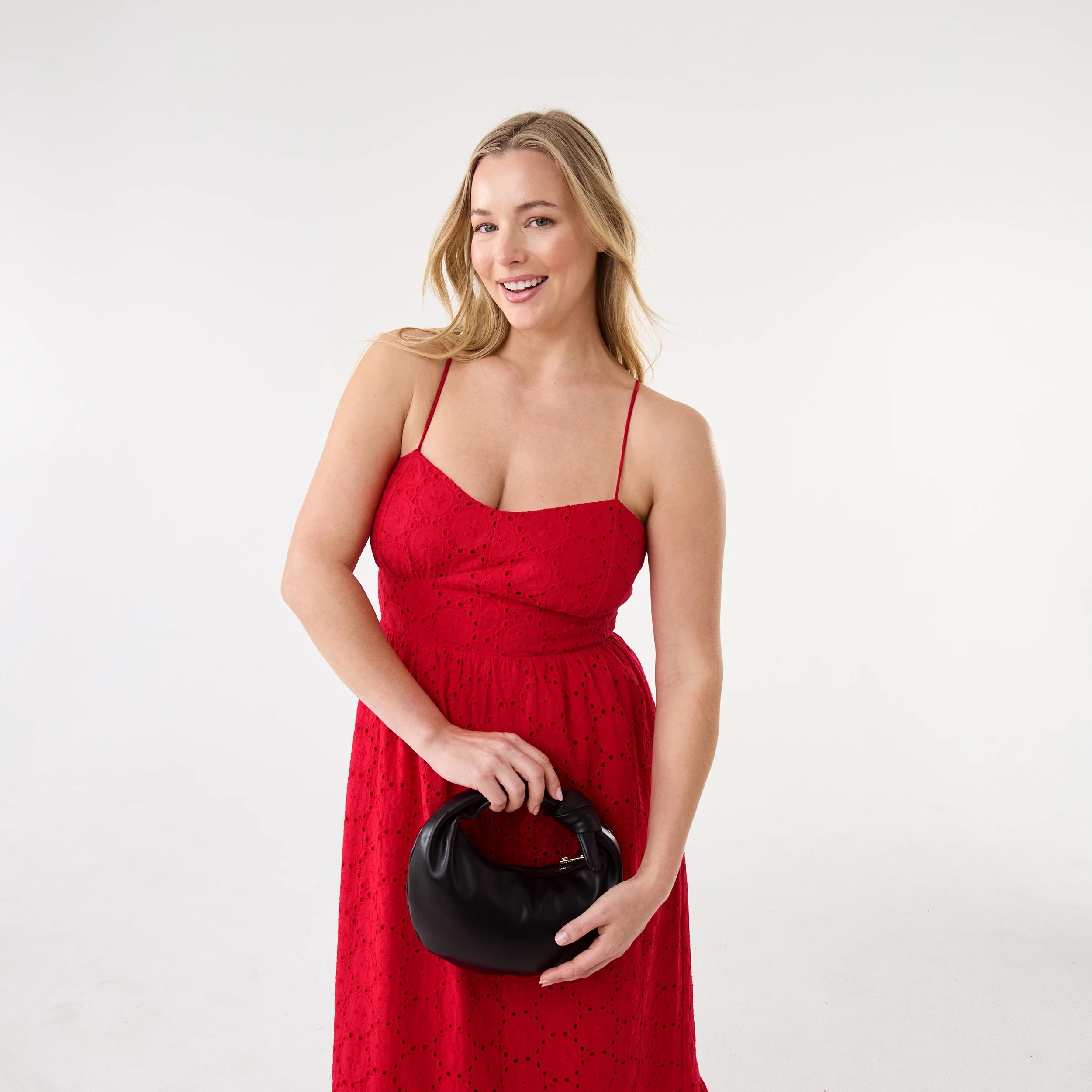 10 Sleeveless Tiered Broderie Midi Dress Strawberry, 10 of 10