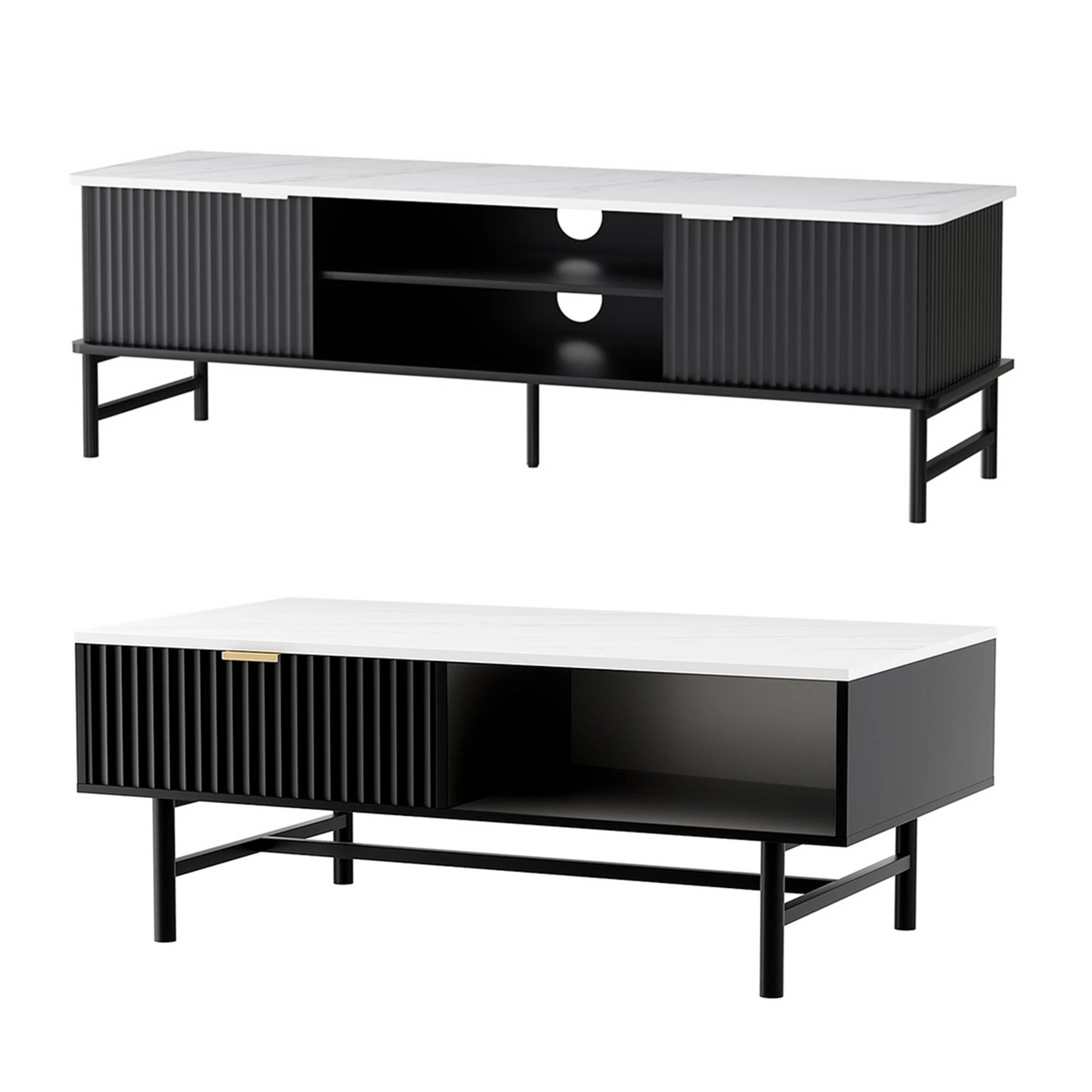 1 Artiss TV Unit & Coffee Table Set Storage Shelf - Multi, 1 of 1
