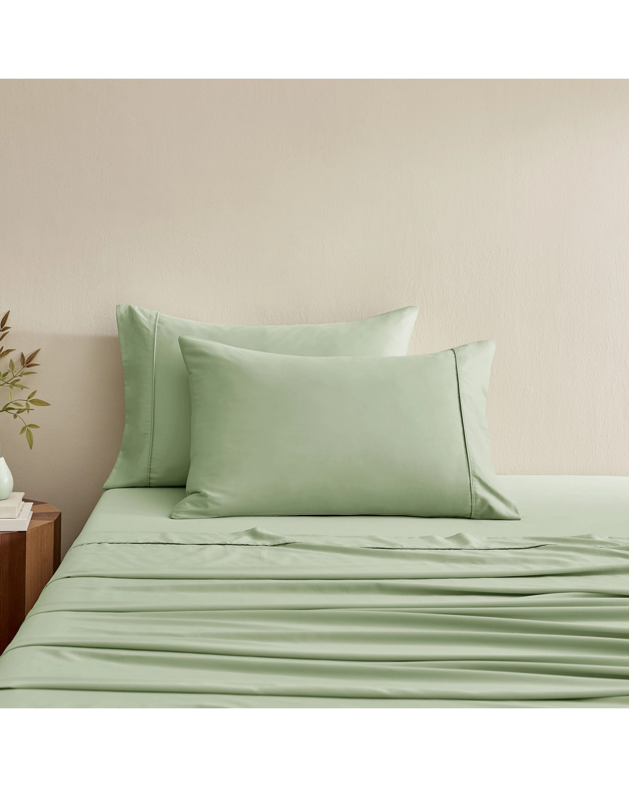 2 Serene 400TC Bamboo Cotton Sateen Sheet Set - King Single Bed - Sage, 2 of 5