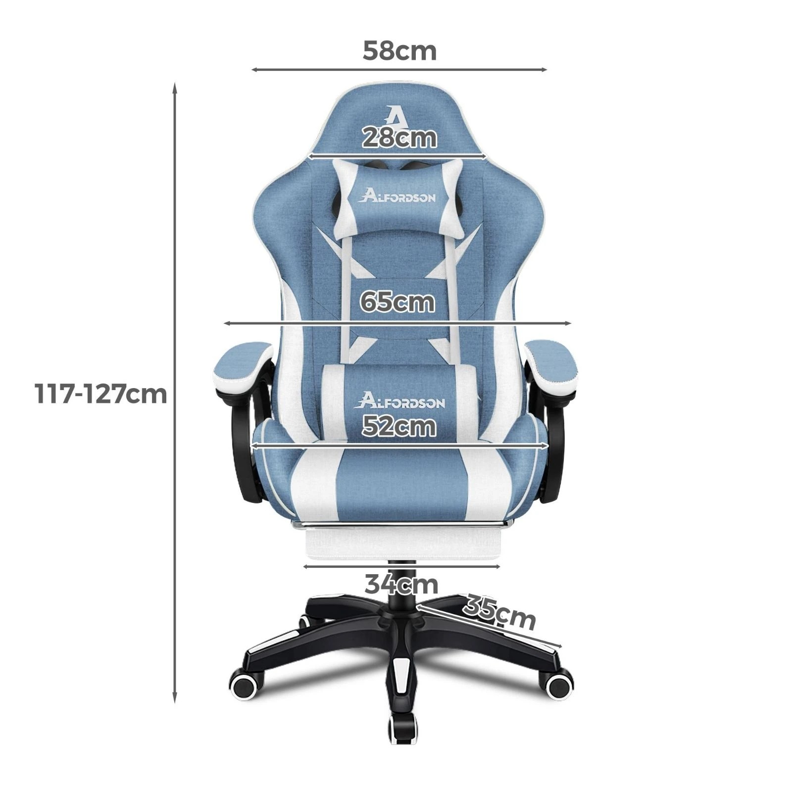 3 Alfordson Gaming Chair Office Massage Racing Computer Seat Fabric Footrest - White, 3 of 10