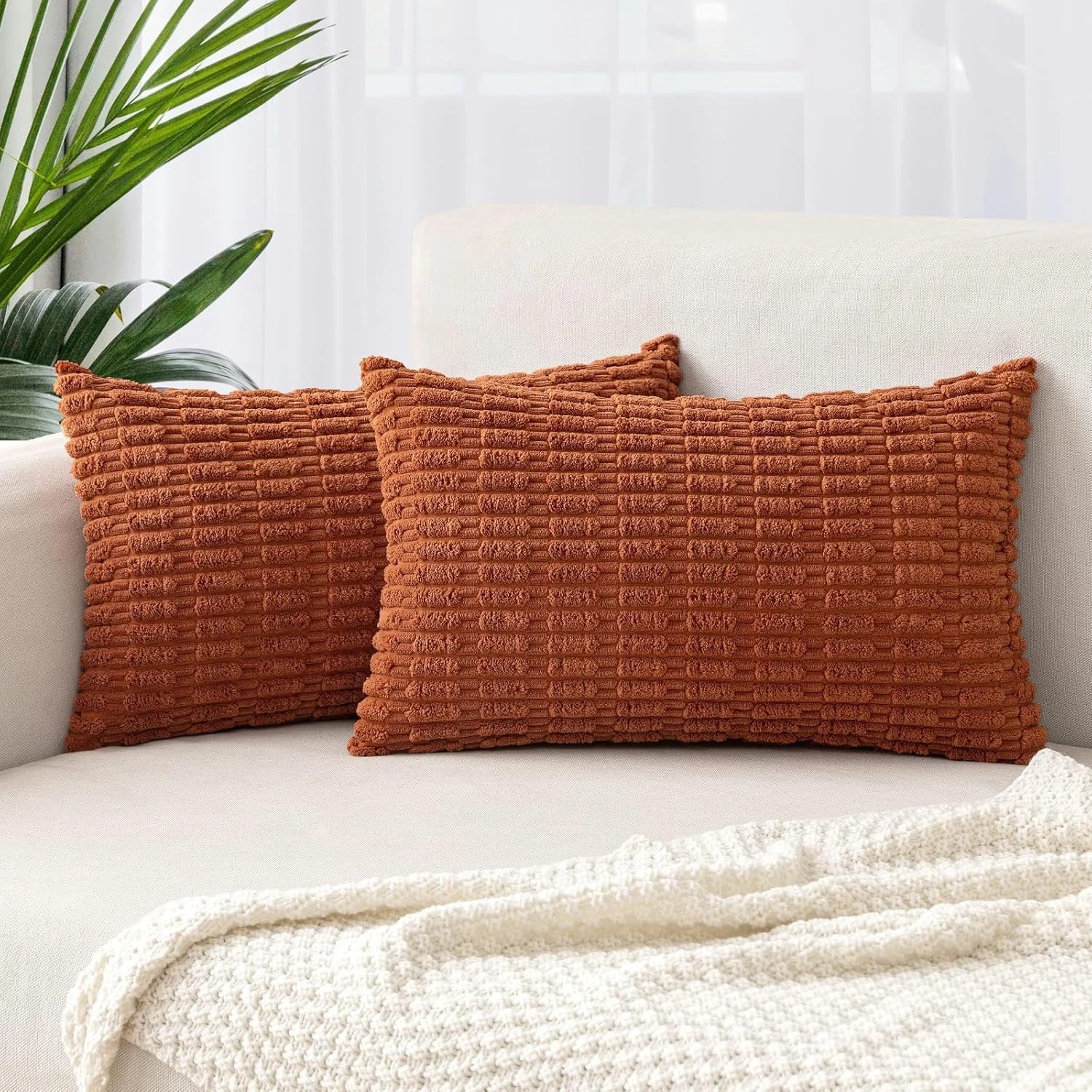 1 Gioia Casa 2-Pack Boho Striped Corduroy Cushion Covers 30x50cm - Rust, 1 of 3