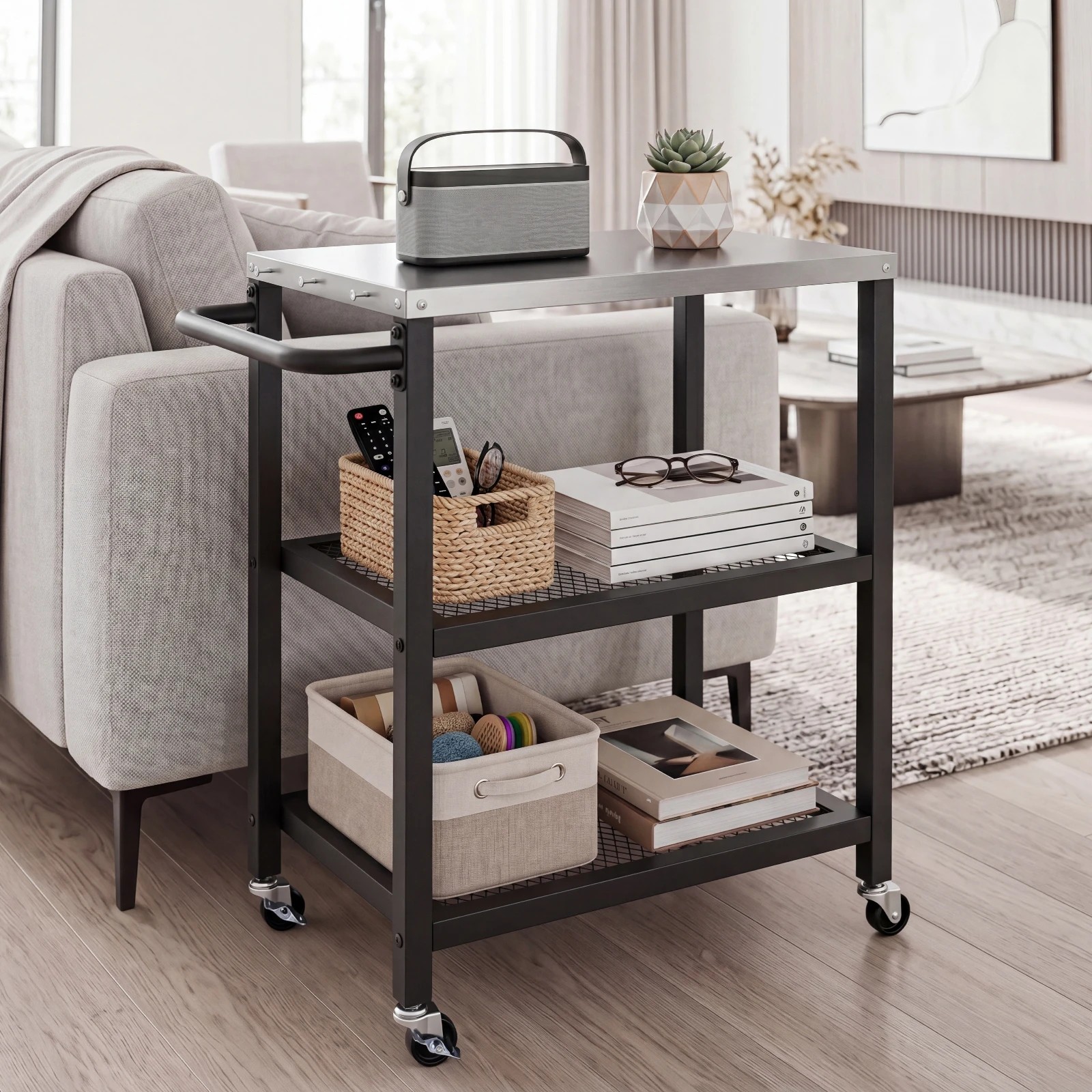 4 Costway 3-Tier Dining Cart Table Kitchen Serving Cart Mobile Food Prep Trolley - Black, 4 of 4