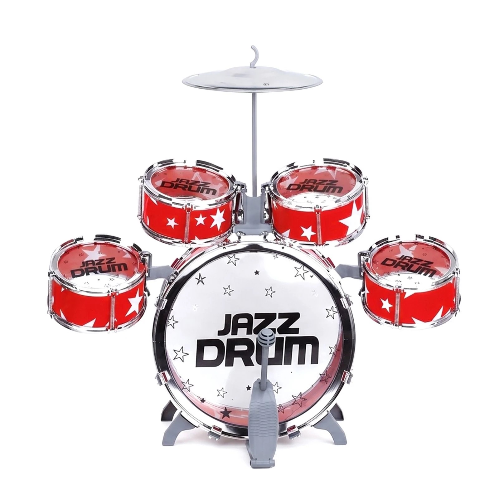 4 Ausway Red Kids Drum Set with Stool - 5-Piece Beginner Musical Instrument Toy, 4 of 6